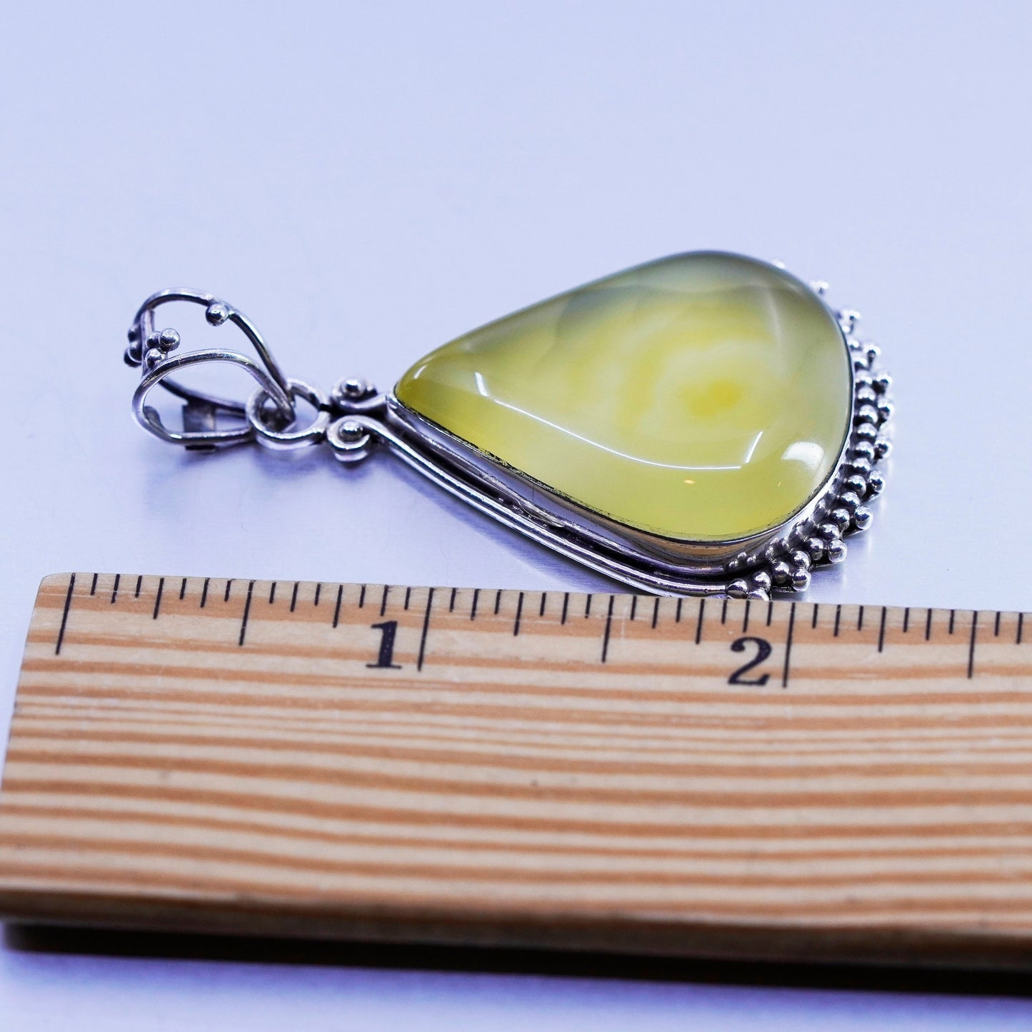 antique sterling 925 silver pendant with teardrop grapestone prehnite and beads