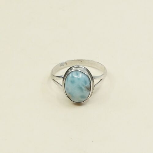 Sz 8.5, Vtg Sterling Silver Handmade Ring, 925 Silver Ring W/ Larimar