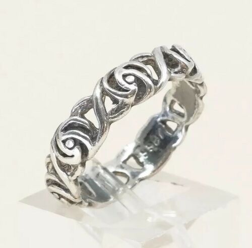 Size 7.25, Vtg Sterling Silver Handmade Ring, 925 Silver Band W/ Filigree Whirl