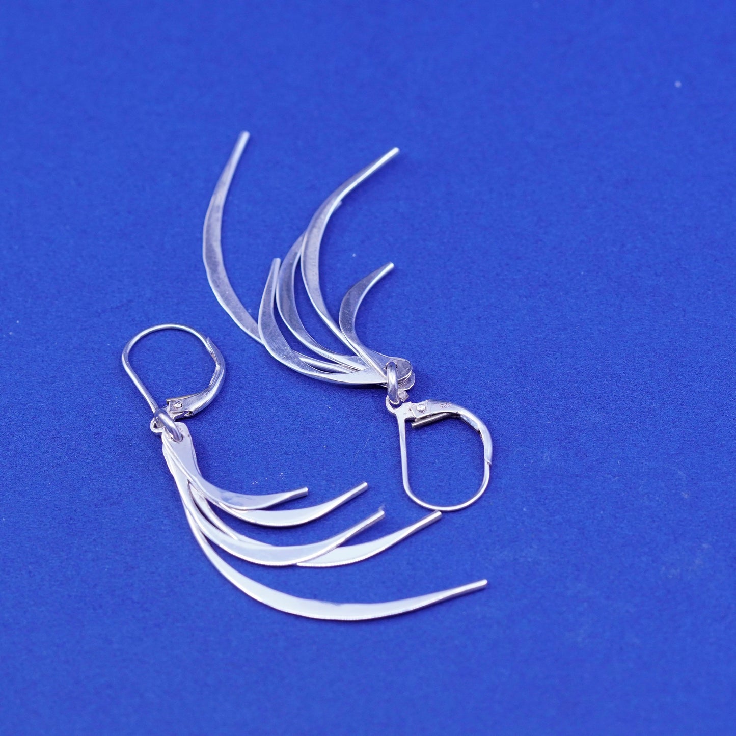 Vintage Mexico Sterling 925 silver handmade earrings with curvy fringe