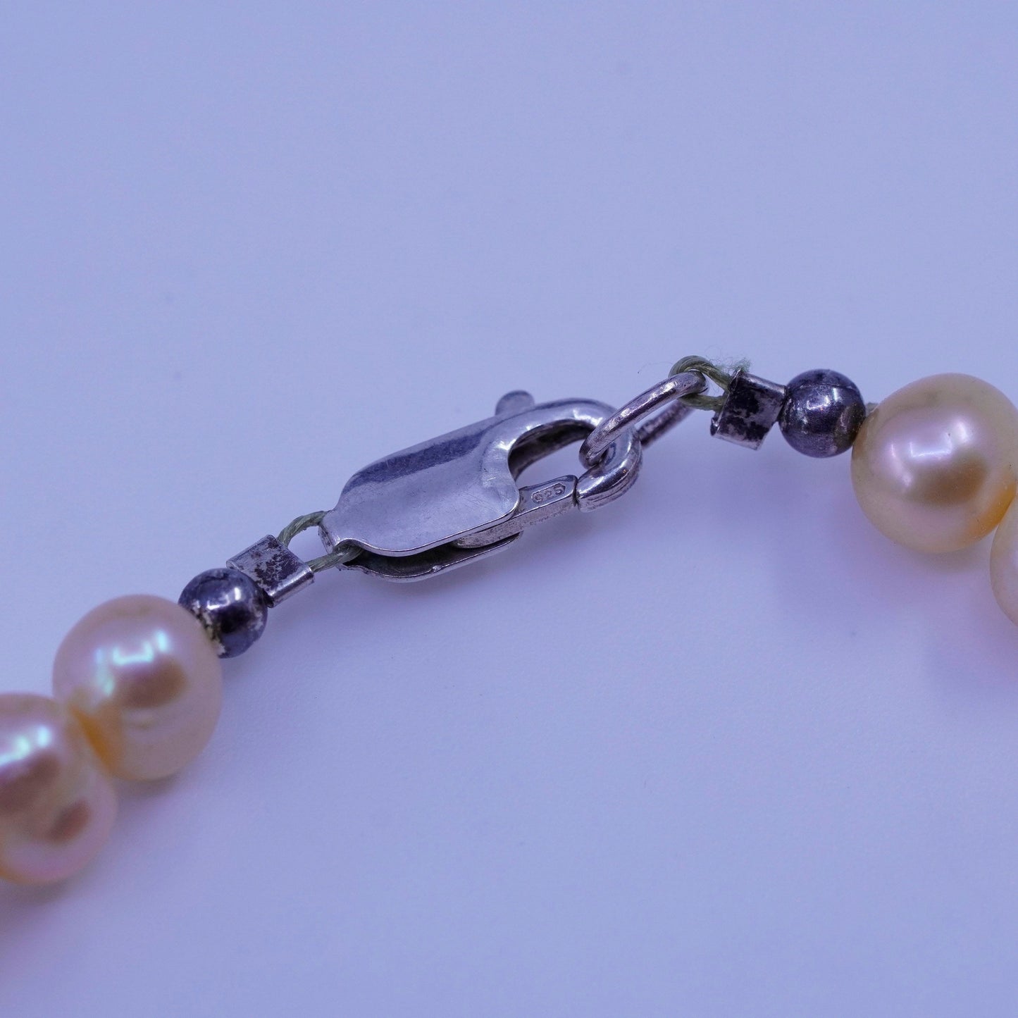 8”, vintage Sterling 925 silver bracelet with freshwater pearl