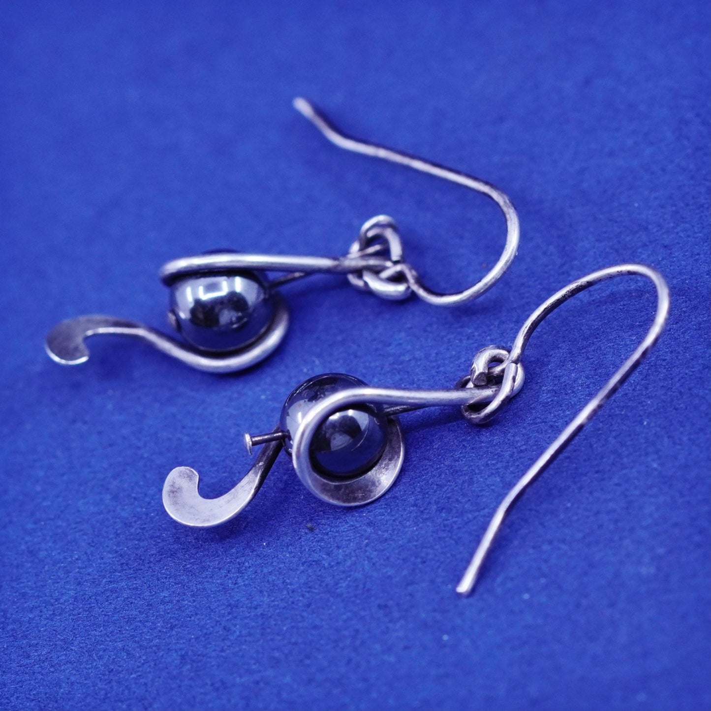 Vintage Sterling silver handmade earrings, 925 drops with hematite beads