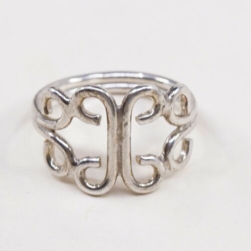 Sz 5, Vtg Sterling Silver Handmade Ring, 925 Silver Band W/ swirl, Silver Tested