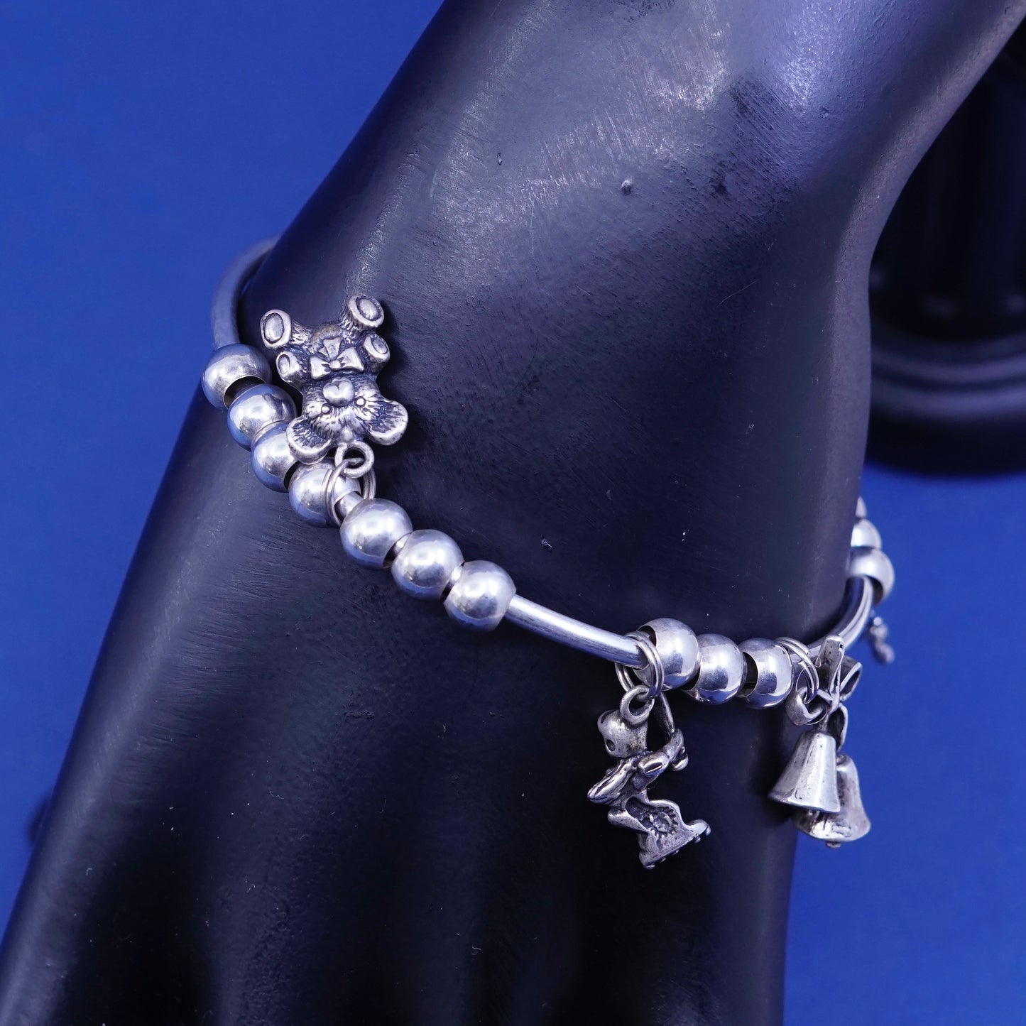 7”, southwestern Sterling silver bracelet, 925 beads bangle with Noah’s ark