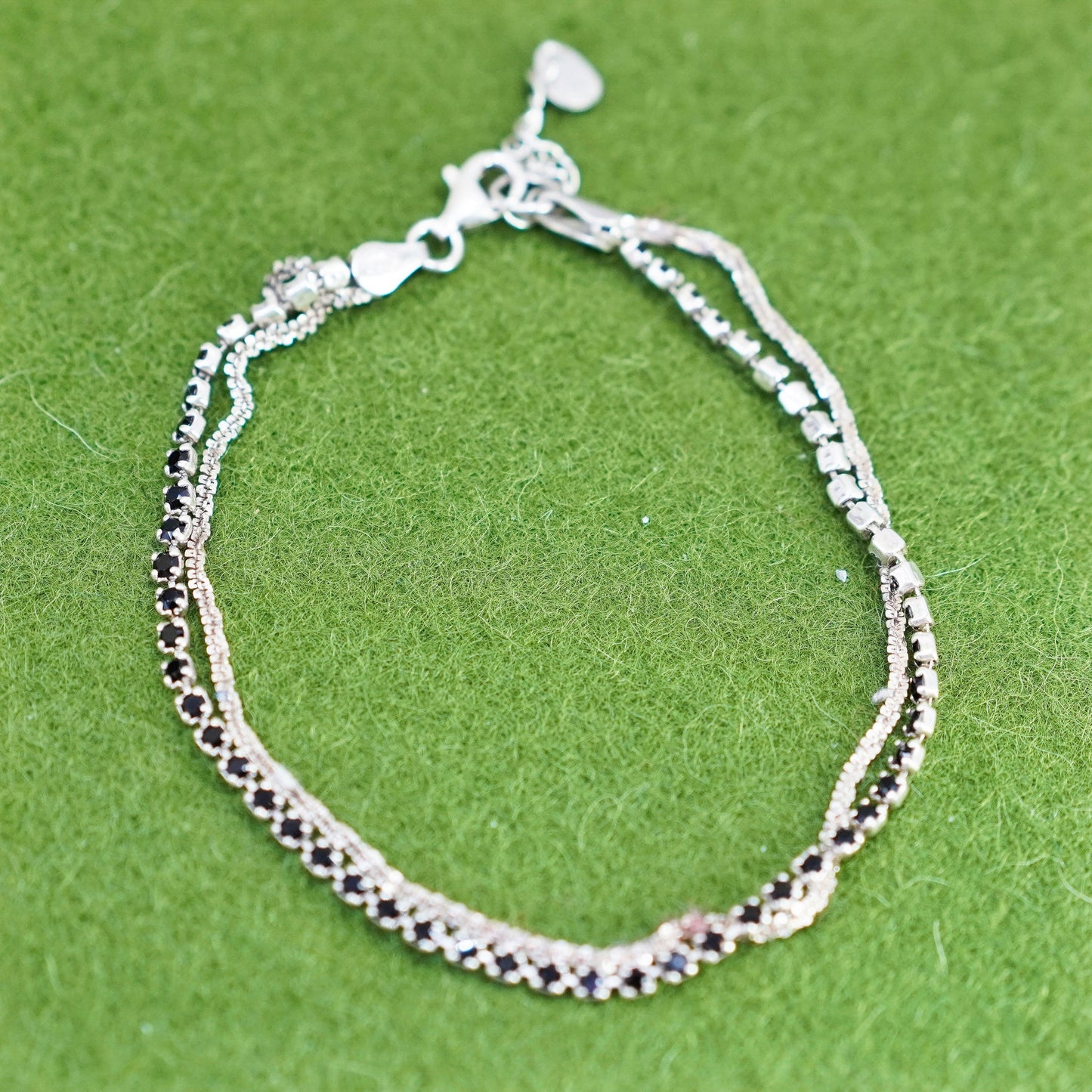 7.5+1”, Silpada 925 Sterling Silver Tennis Bracelet Black Cubic Zirconia B2964