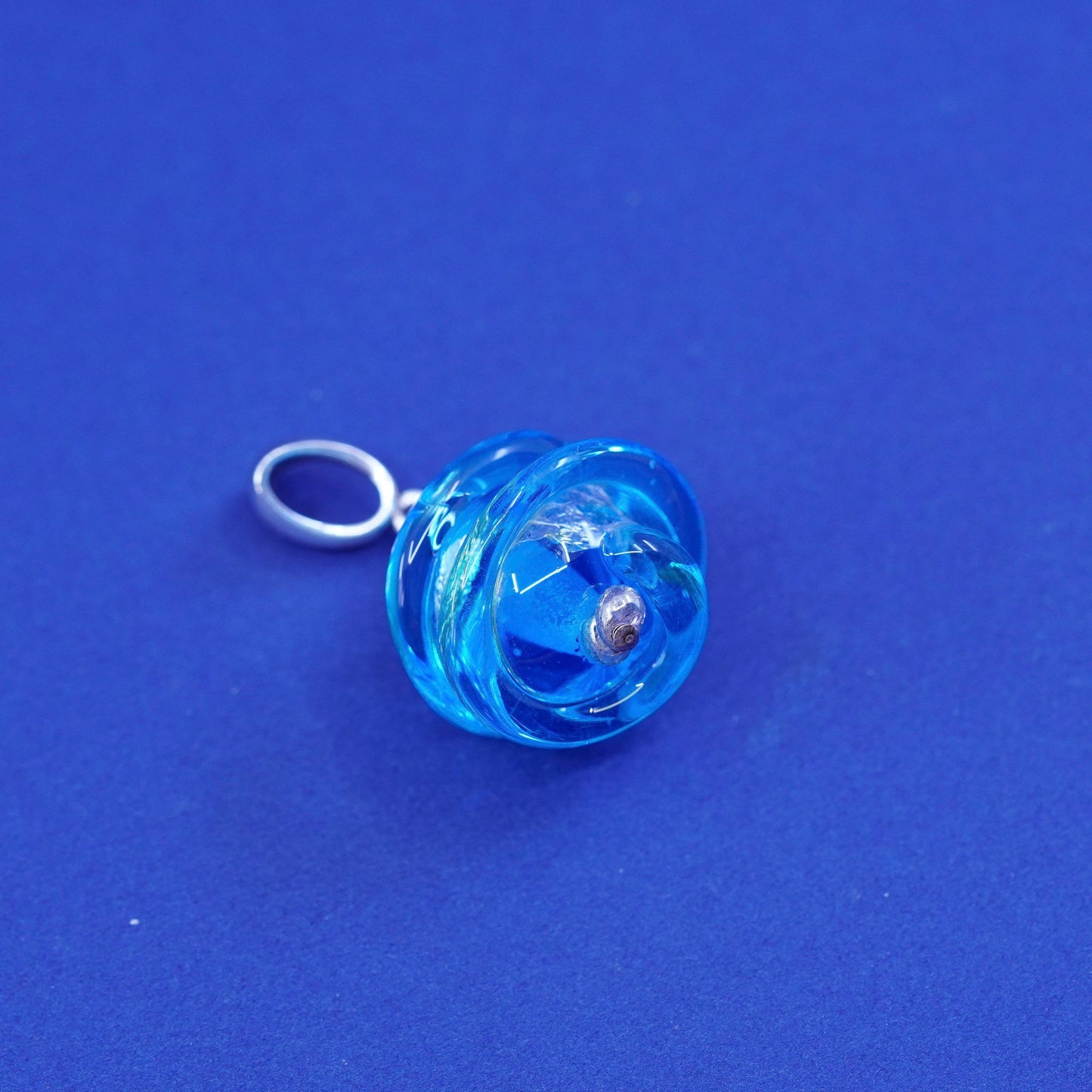 vtg AS sterling 925 silver handmade pendant with twisted dichroic foiled glass