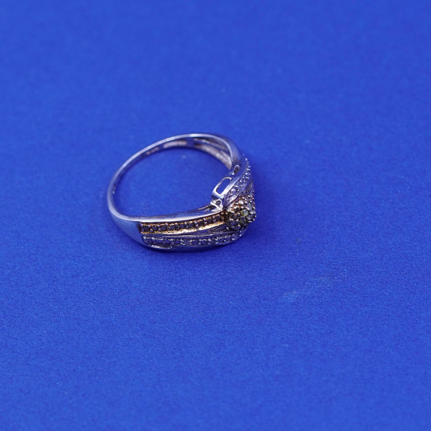 Size 8.25, vintage two tone rose gold accent, Sterling 925 silver ring diamond