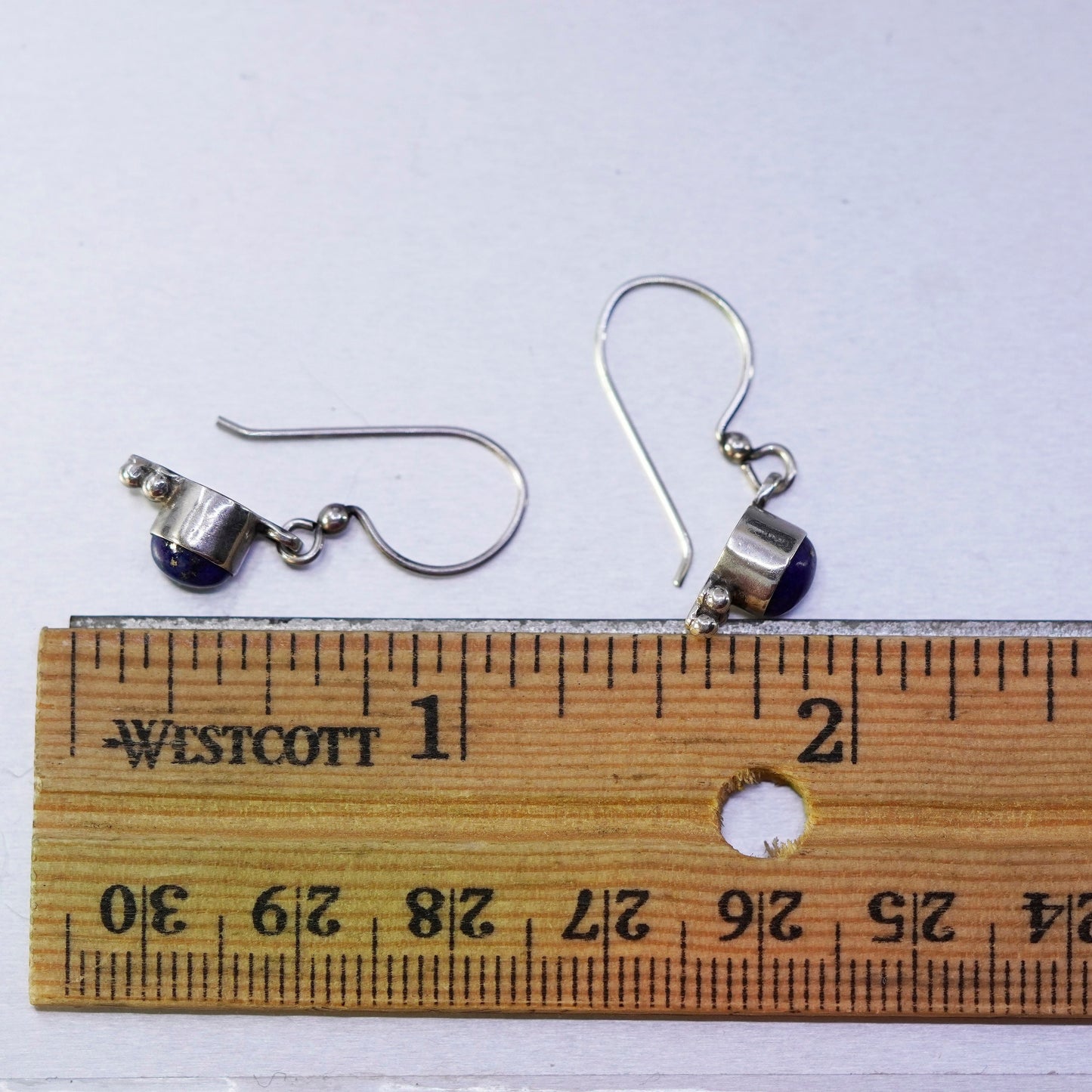 Vintage Sterling 925 silver handmade earrings with round lapis lazuli