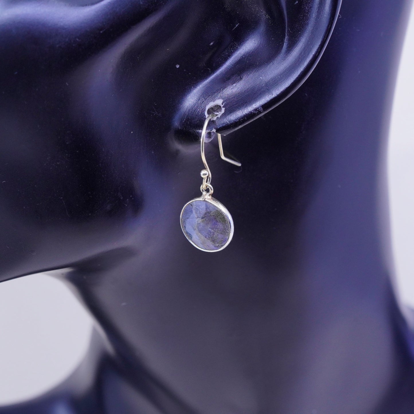 2.8g, vtg real 14K gold hoops earrings, solid yellow gold hooks with labradorite
