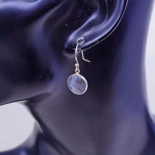 2.8g, vtg real 14K gold hoops earrings, solid yellow gold hooks with labradorite