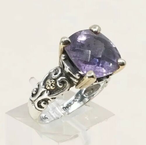 Sz 6.75, Sterling Silver handmade Ring, 925 Ring W/ amethyst n 14K Gold Accent