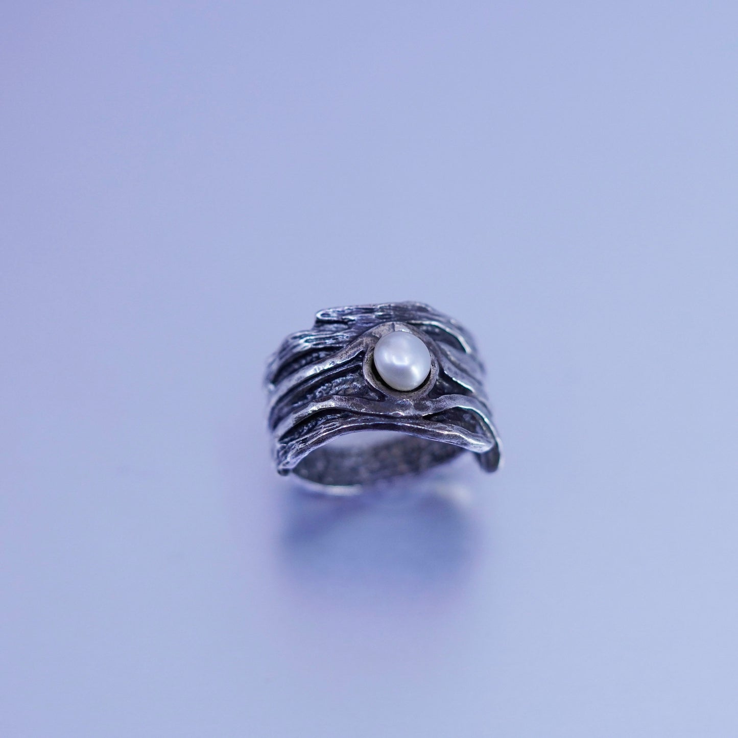 Size 7, vintage Sterling 925 silver handmade ring with pearl