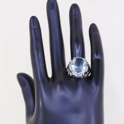 Sz 8.5,vtSterling Silver Cocktail Ring, 925 Silver Ring W/ Birthstone Blue Topaz