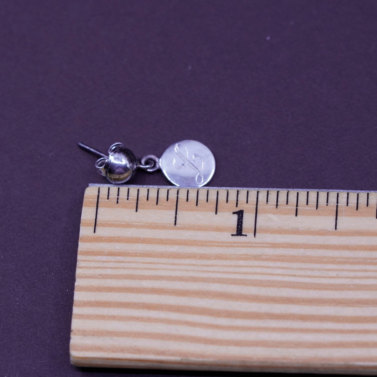 Vintage Sterling silver handmade earrings, 925 disc drops engraved “L”