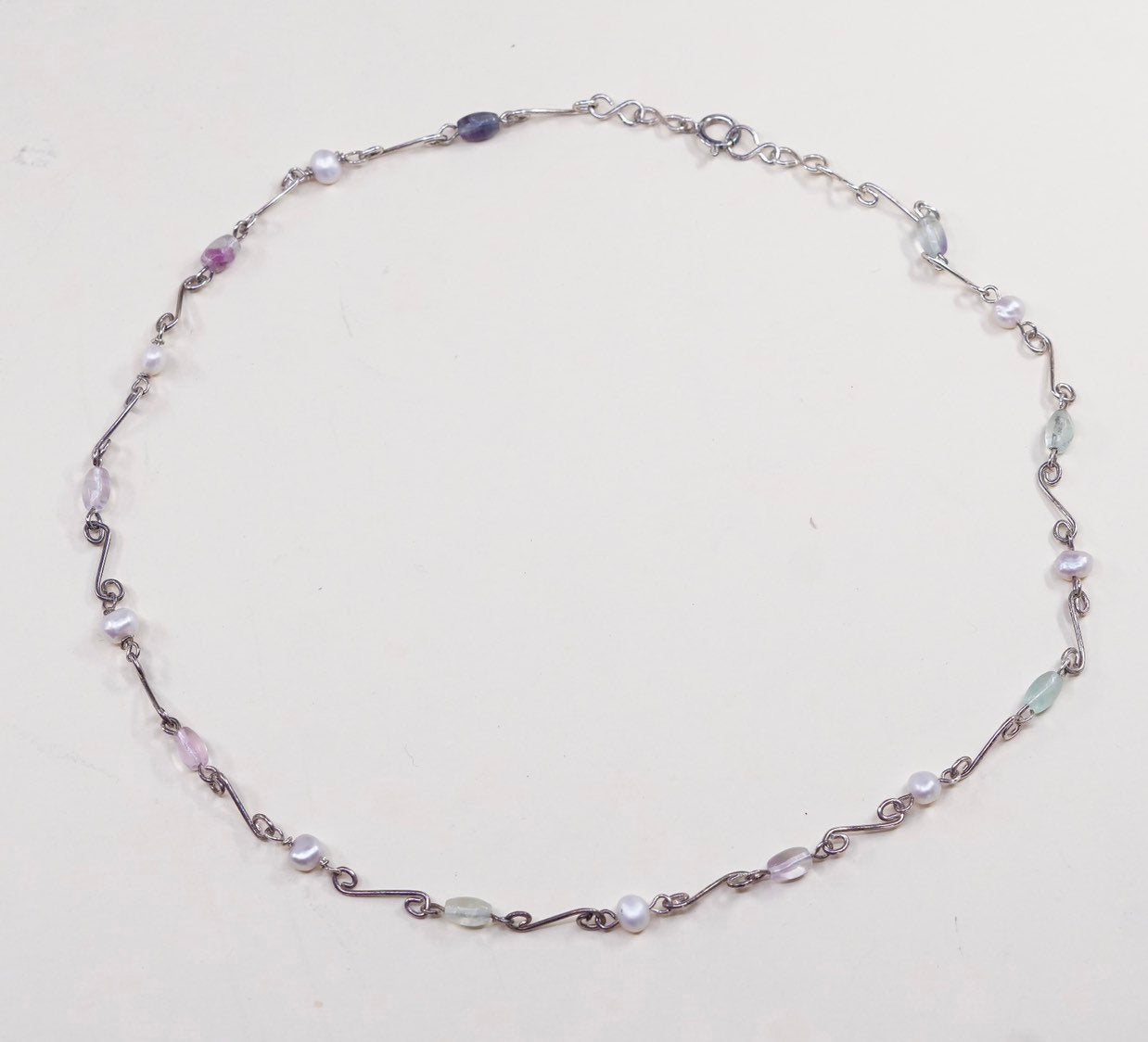 19", 4mm, 925 jewelry white freshwater pearl beads necklace Sterling silver