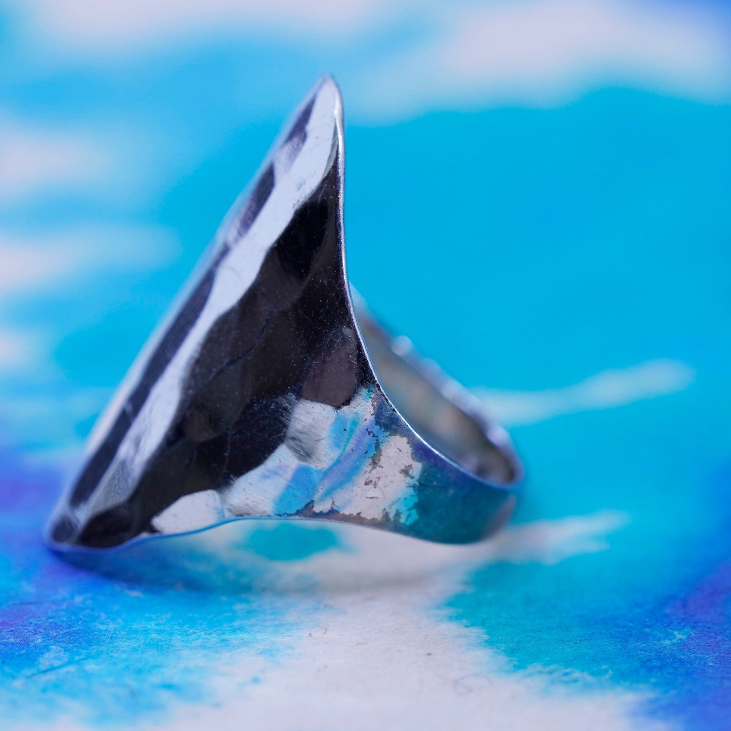Size 7, vintage Sterling silver handmade ring, modern hammered 925 band