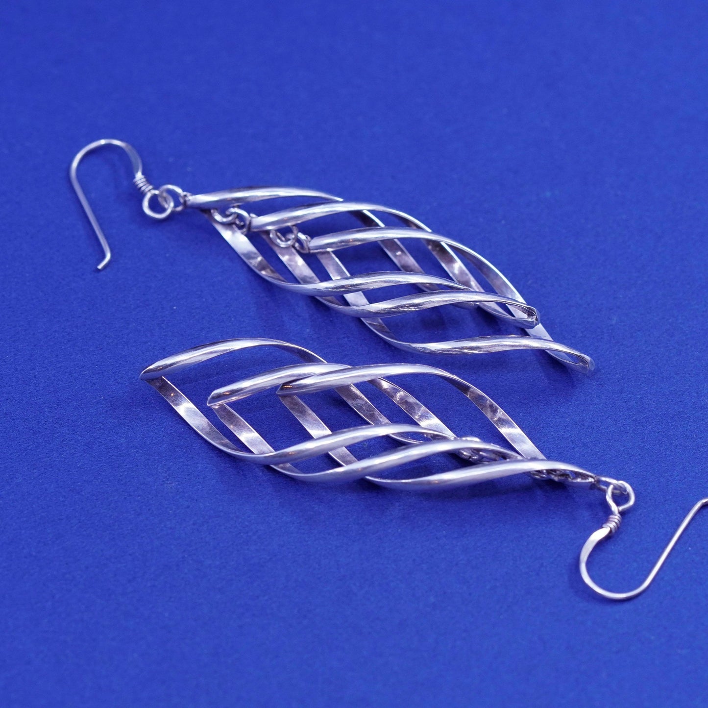 Vintage sterling silver handmade earrings, modern 925 twisted hoops