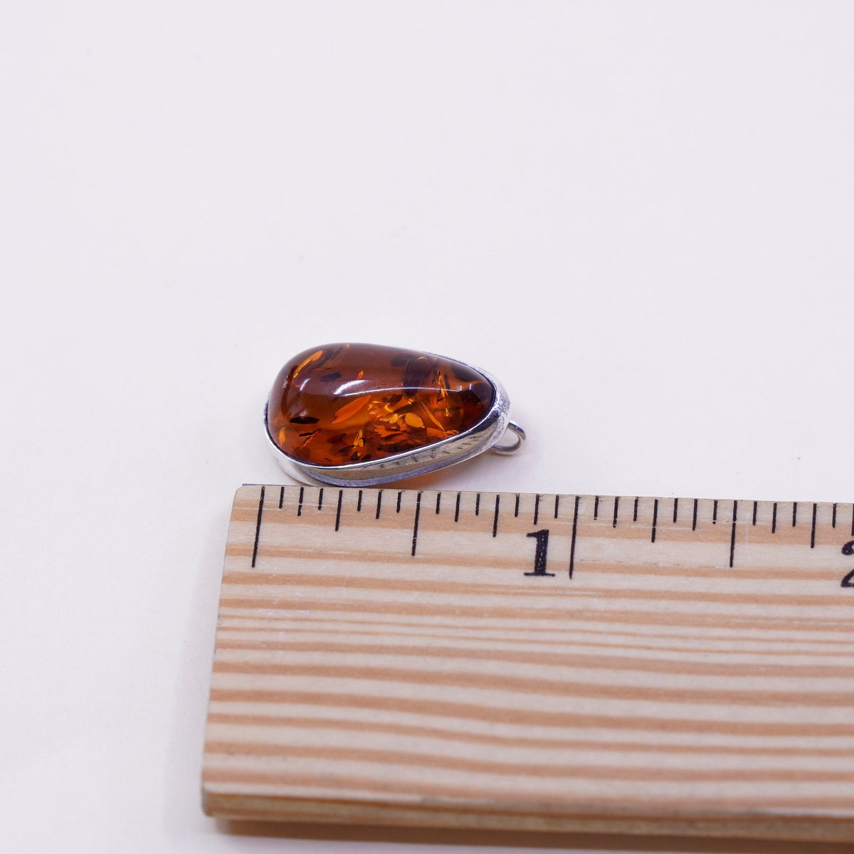 Vintage sterling 925 silver handmade pendant with teardrop amber