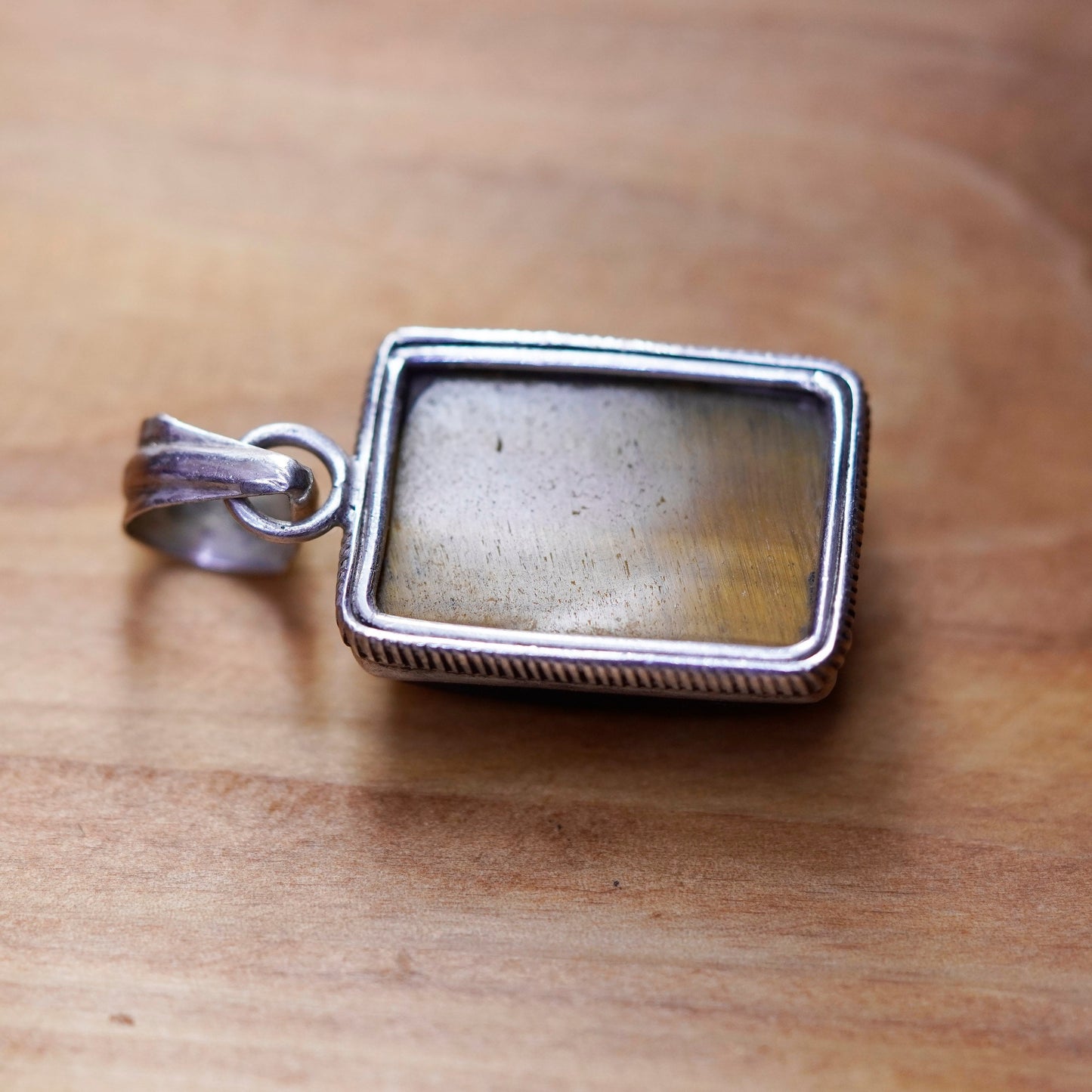 Vintage Sterling 925 silver handmade rectangular pendant with golden tiger eye