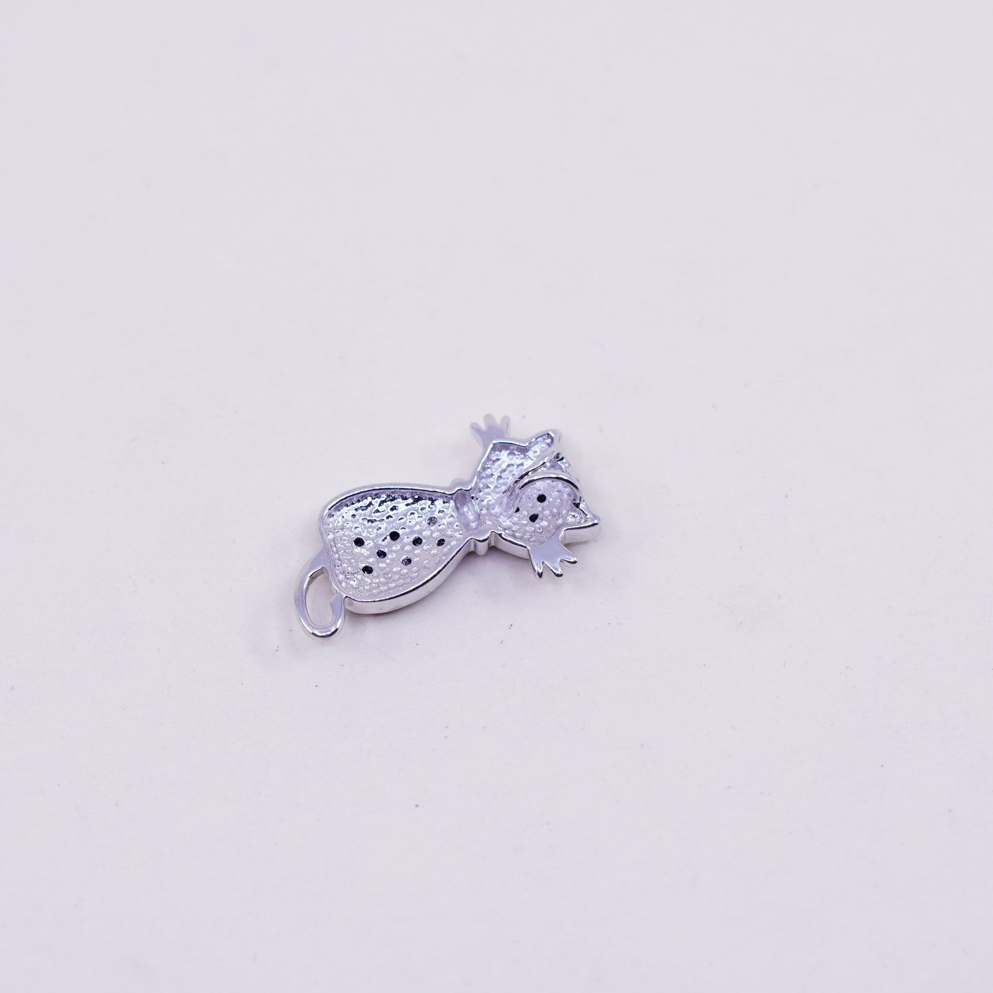 Vintage Sterling silver handmade pendant, 925 kitty cat with black diamond