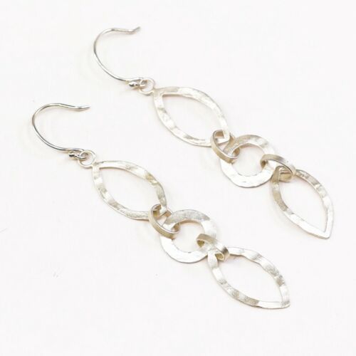 vtg Gold Over Hammered Sterling 925 Silver Circle Disc Dangles Earrings