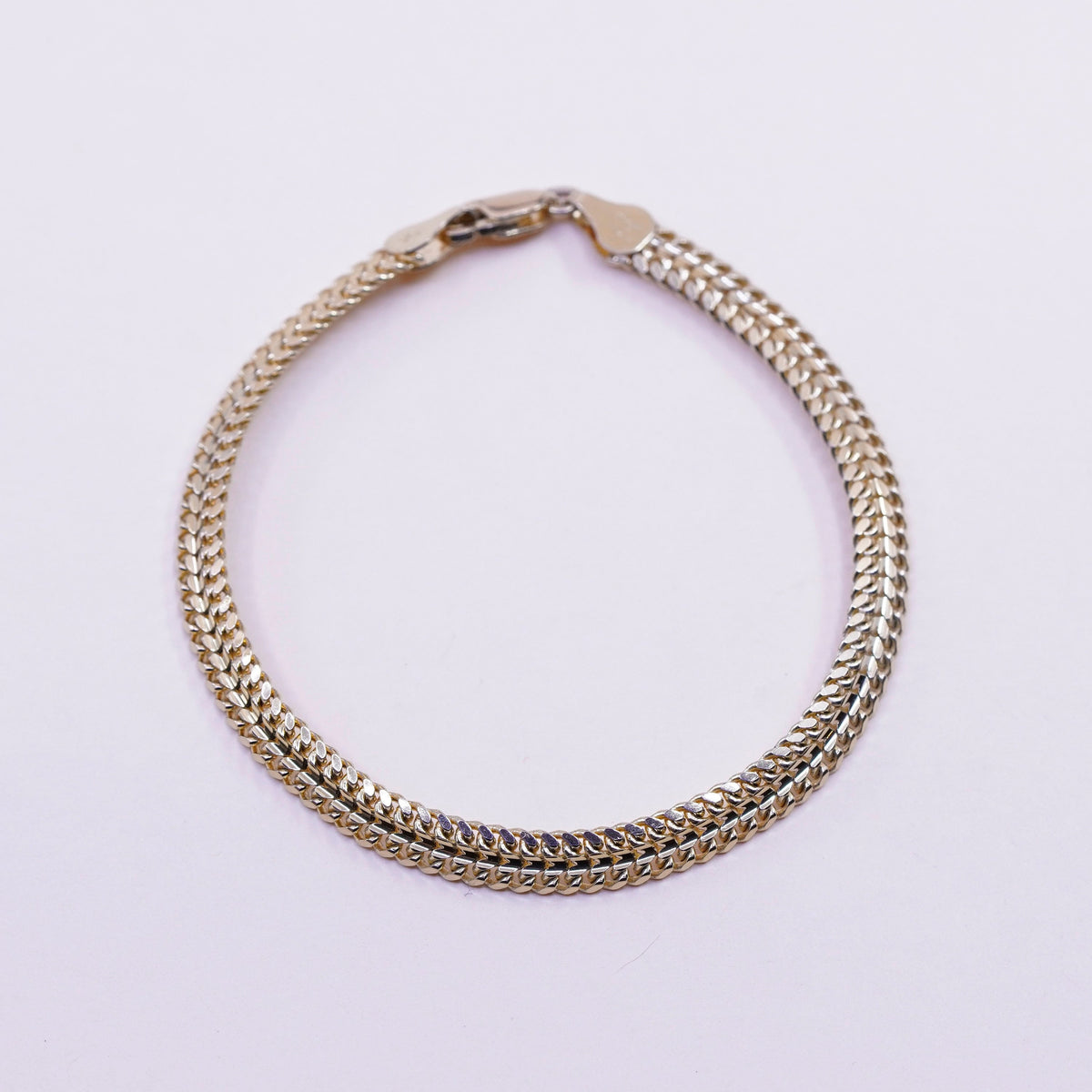 7.75”, Vintage vermeil gold over sterling silver double curb chain 925 bracelet