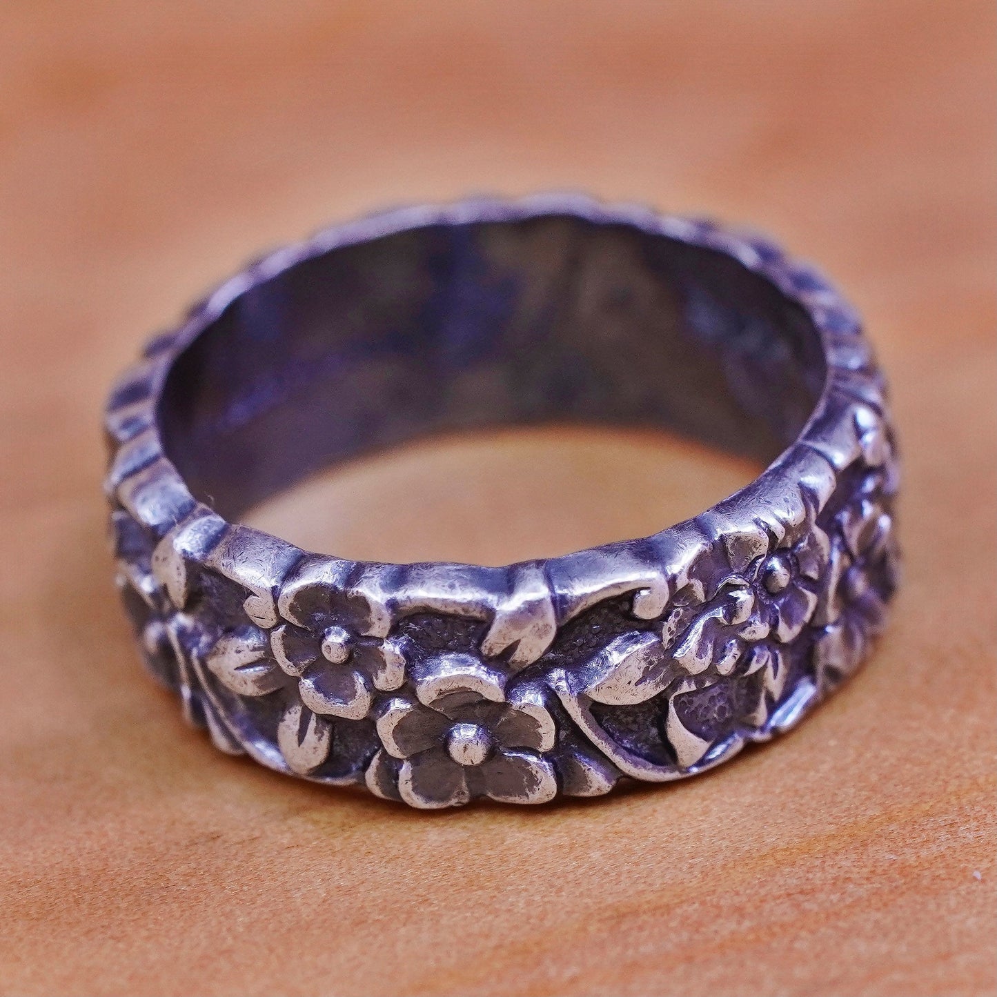 Size 5.25, Native American navajo Sterling silver ring, USA U 925 flower band