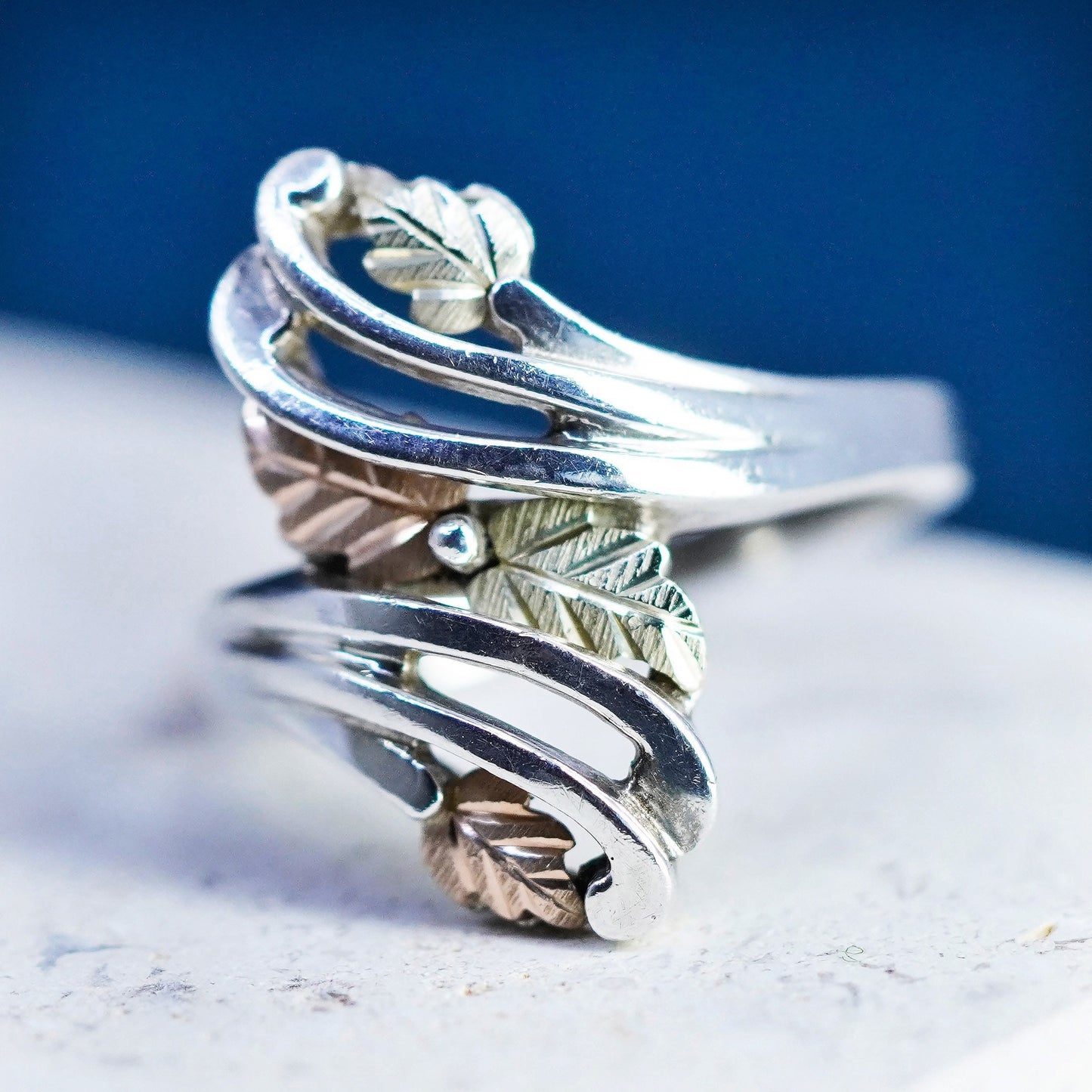 Size 6, Black Hills Coleman Co Sterling 925 silver ring, band 12K rose gold