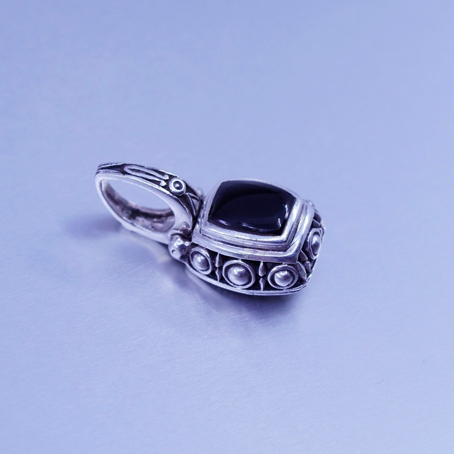 vintage handmade sterling 925 silver filigree pendant with black obsidian