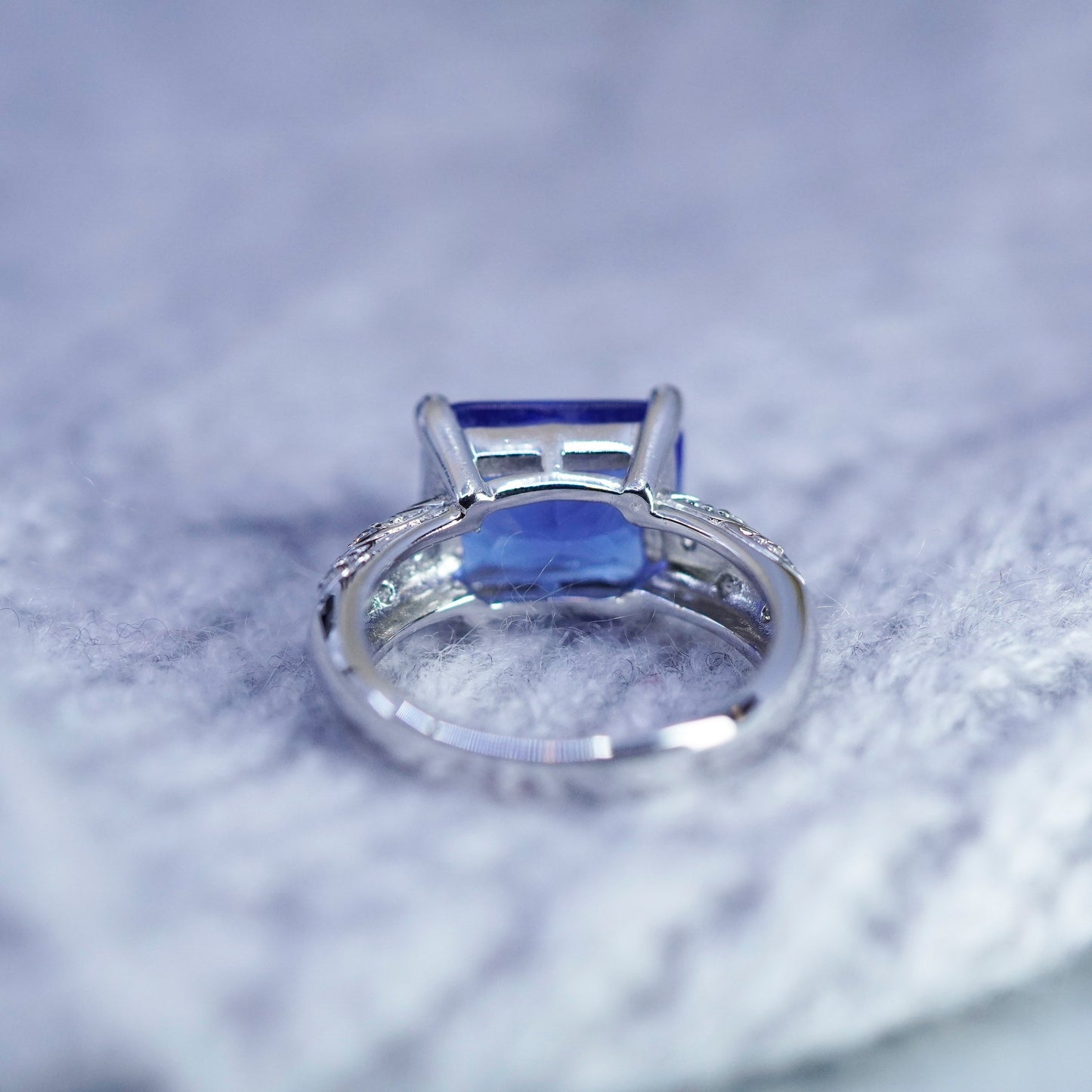 Size 8, vintage Sterling 925 silver handmade ring with blue Cz