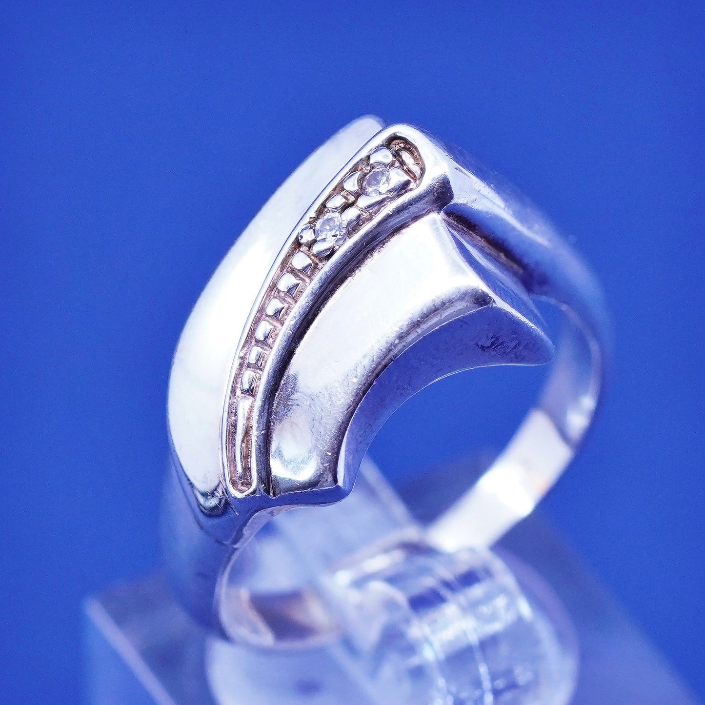 Size 9, vintage BLJ Sterling silver engagement ring, 925 band with clear cz
