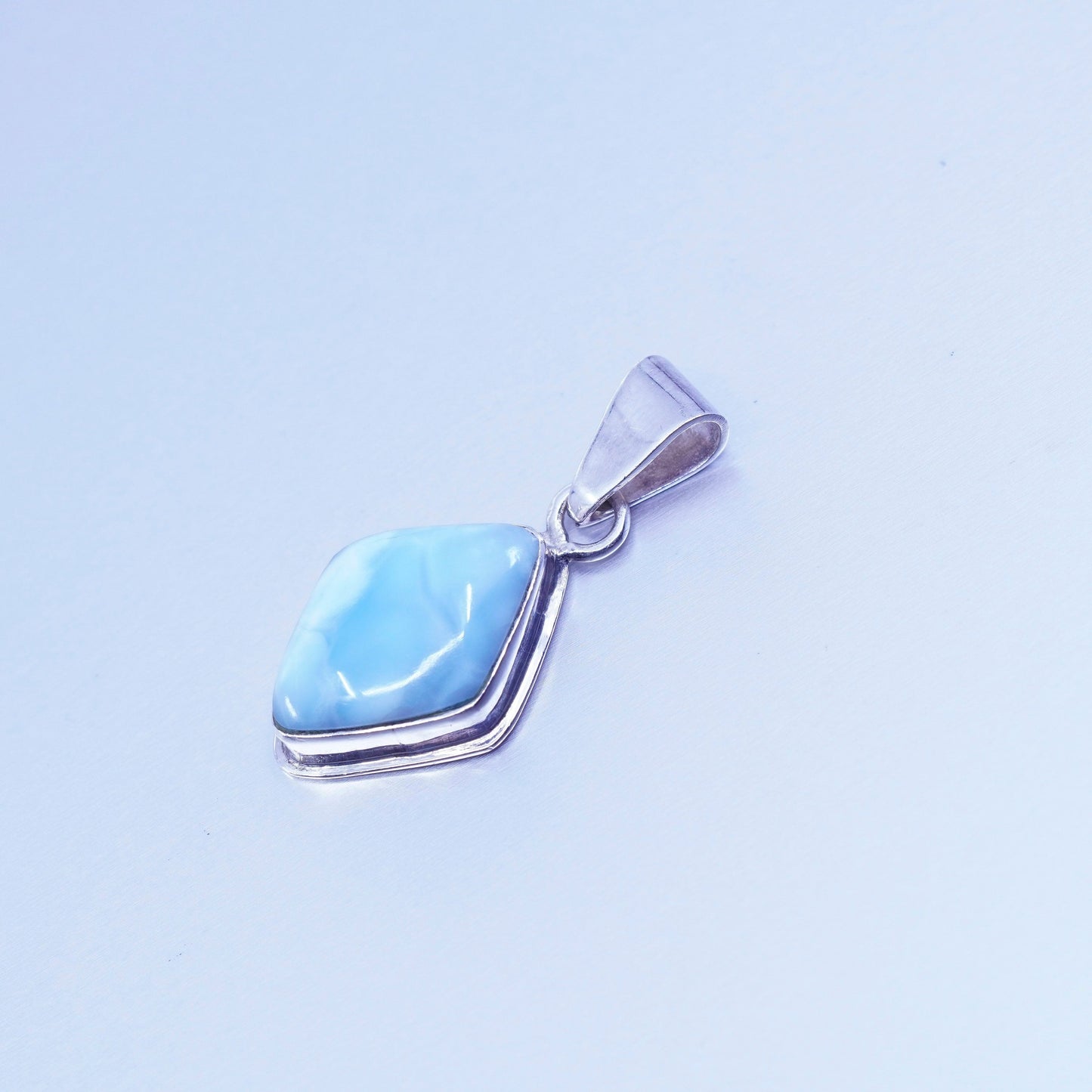 antique sterling 925 silver handmade pendant with Larimar