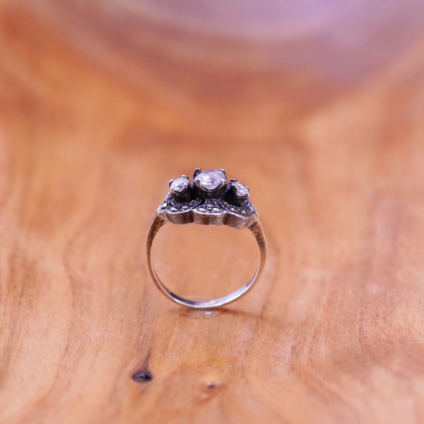 Size 5.75, Sterling silver handmade ring, southwestern, 925 band marcasite Cz