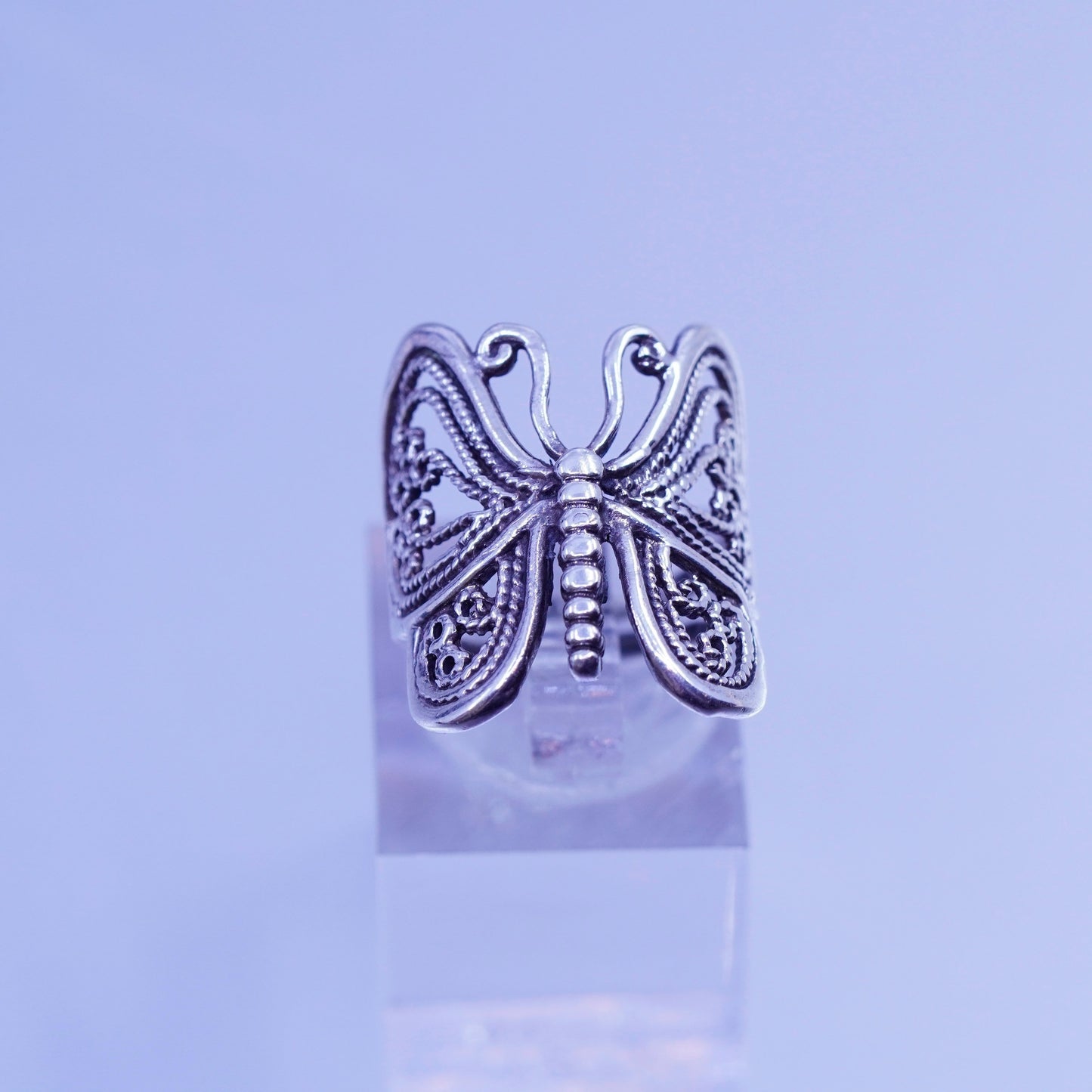 Size 6, vintage Sterling 925 silver handmade ring, filigree butterfly band