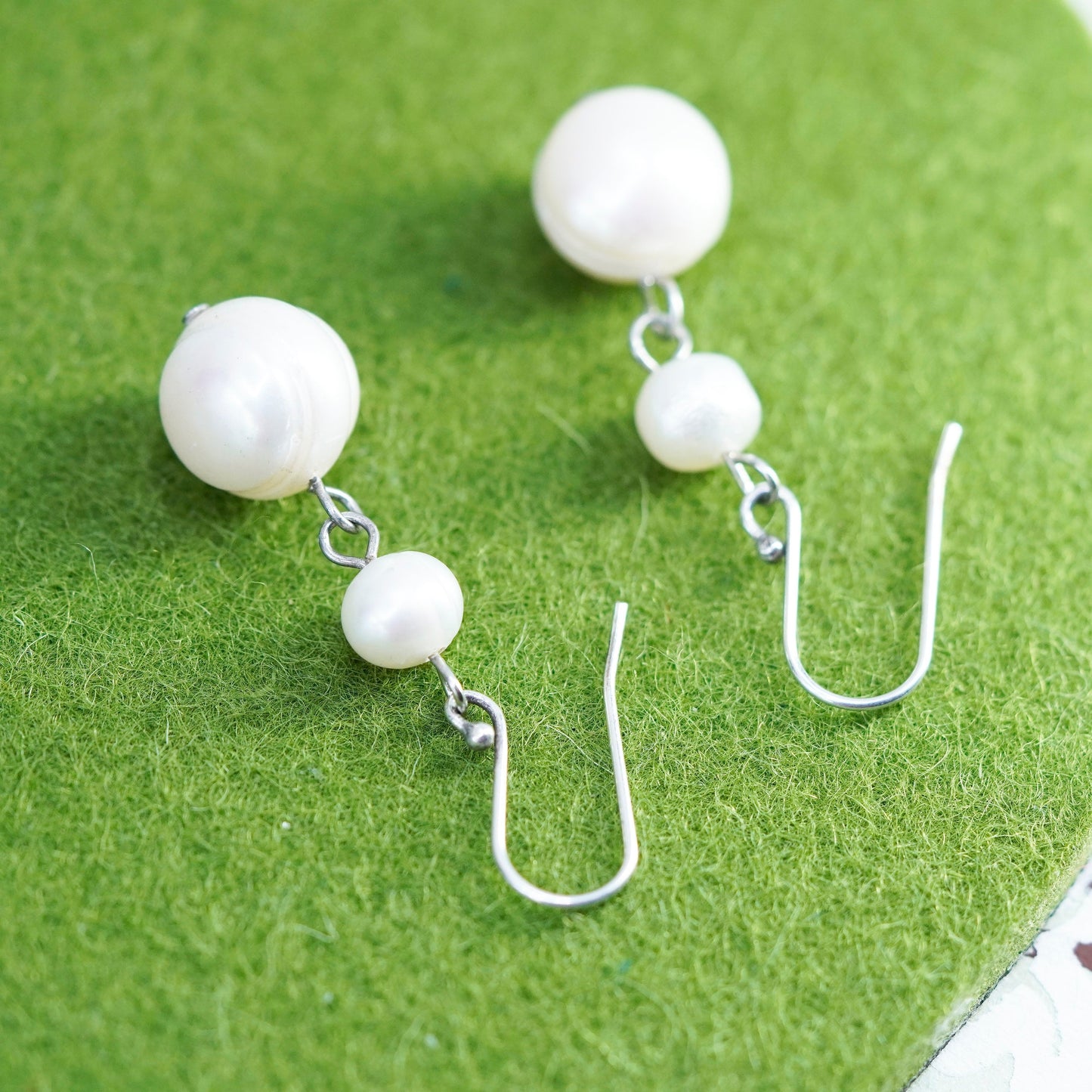 Vintage Sterling 925 silver handmade earrings with freshwater pearl beads