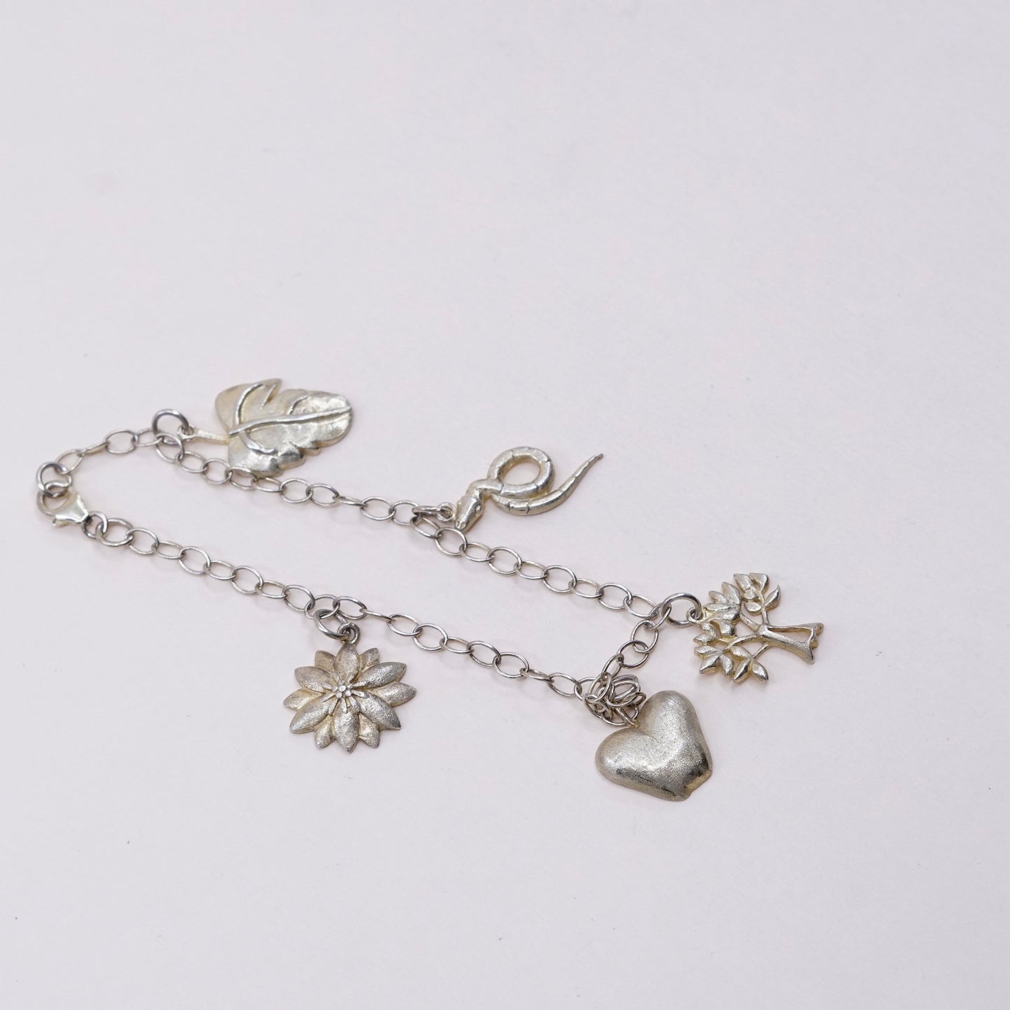 7.5”, vermeil gold over sterling silver bracelet, 925 chain w/ snake tree apple