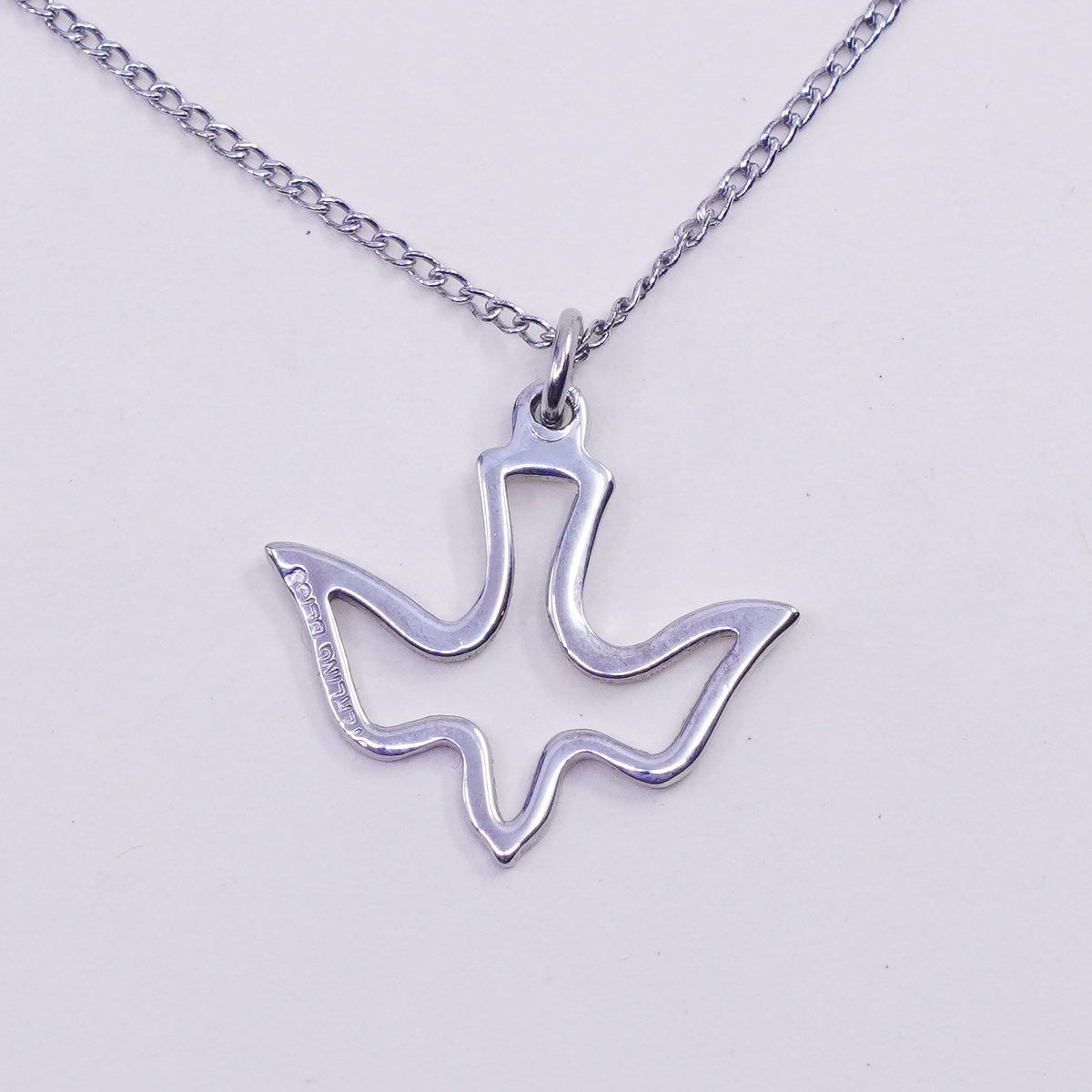 18”, vintage sterling silver handmade necklace, 925 curb chain w/ bird pendant