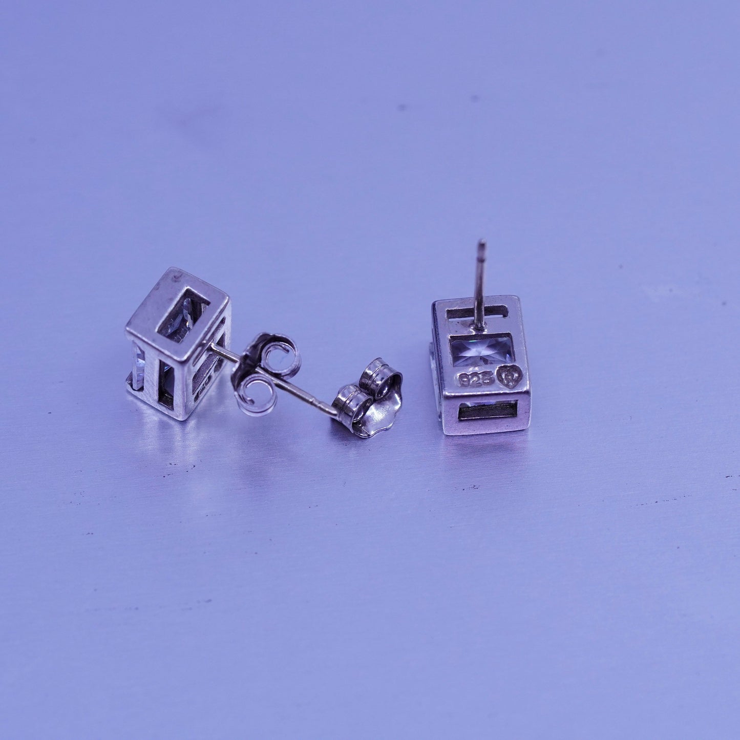 Vintage Sterling 925 silver earrings, studs with cz inlay