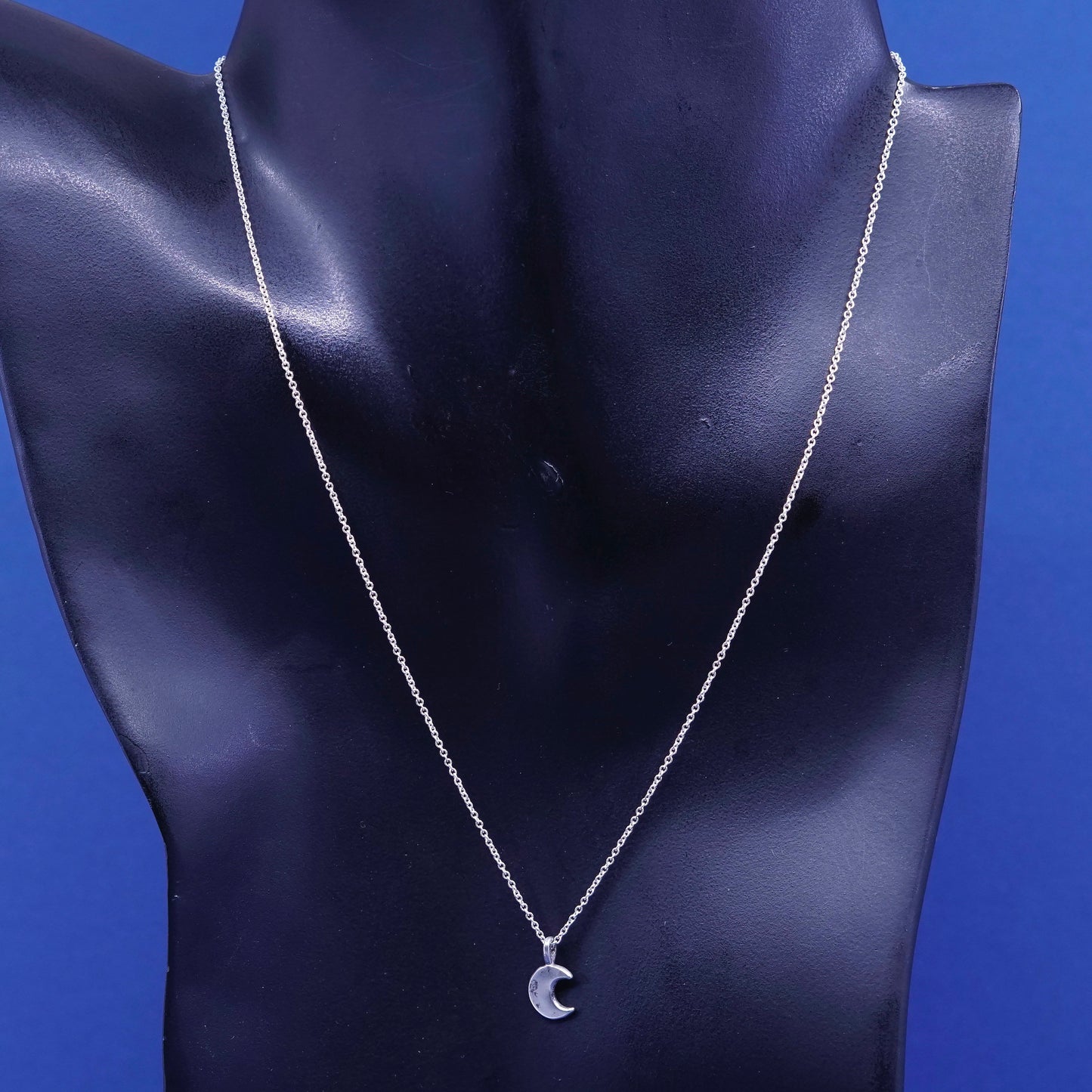 16”, Sterling silver handmade necklace, 925 circle link chain with moon pendant