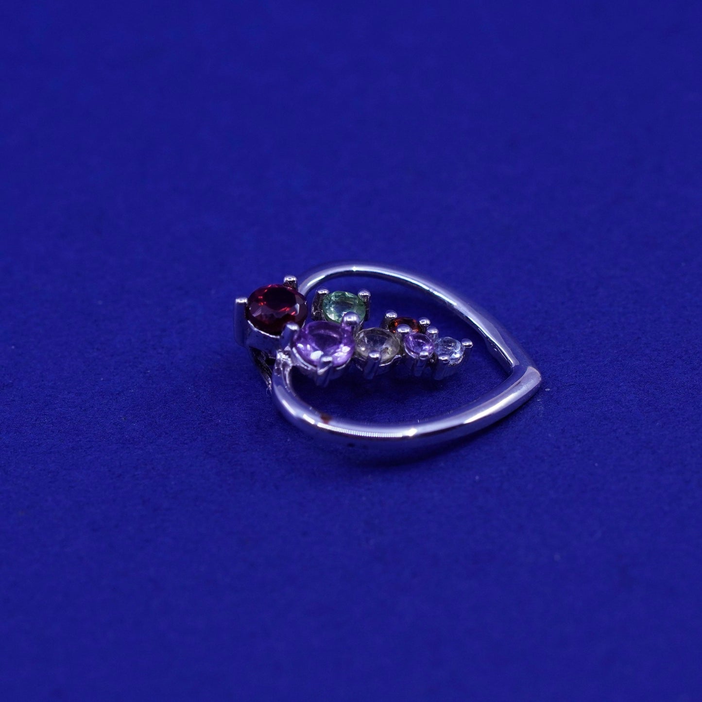 vtg Sterling 925 silver handmade heart pendant ruby citrine peridot amethyst