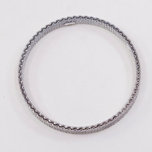 8” 10mm, Vtg Sterling Silver bracelet, vintage Textured 925 Italy Mesh Bangle