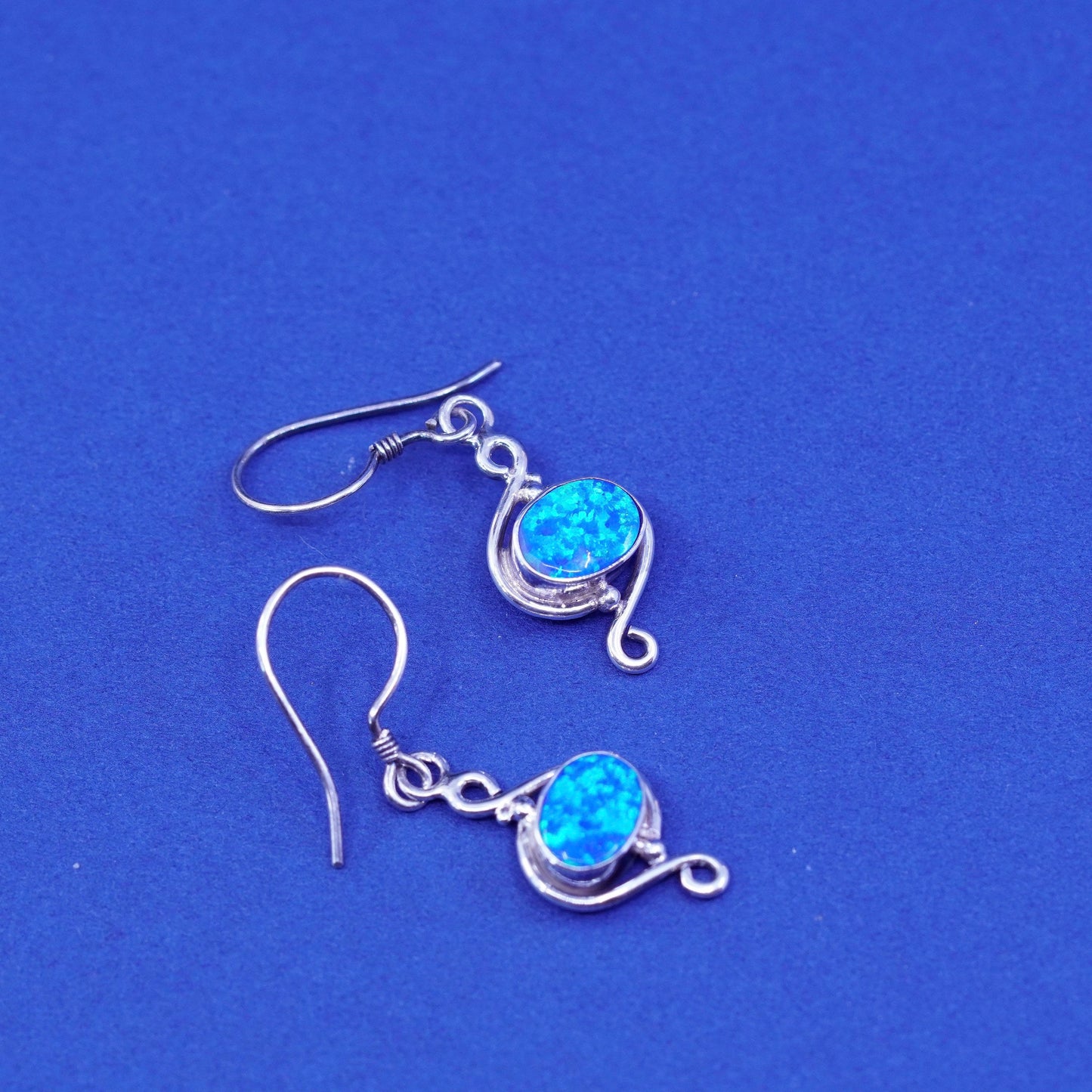 Vintage sterling 925 silver handmade earrings with oval fire opal
