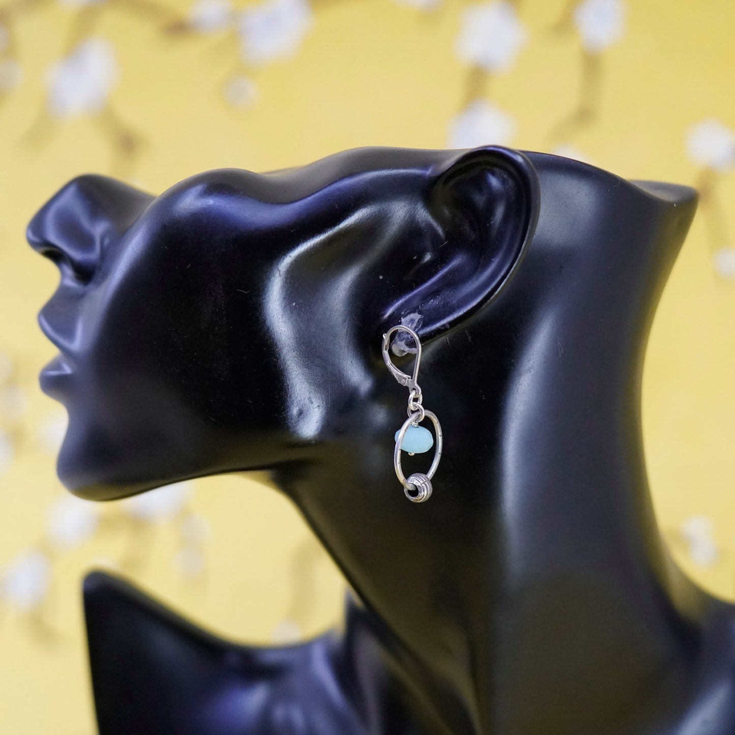 Vintage Sterling 925 silver handmade circle earrings with chalcedony beads