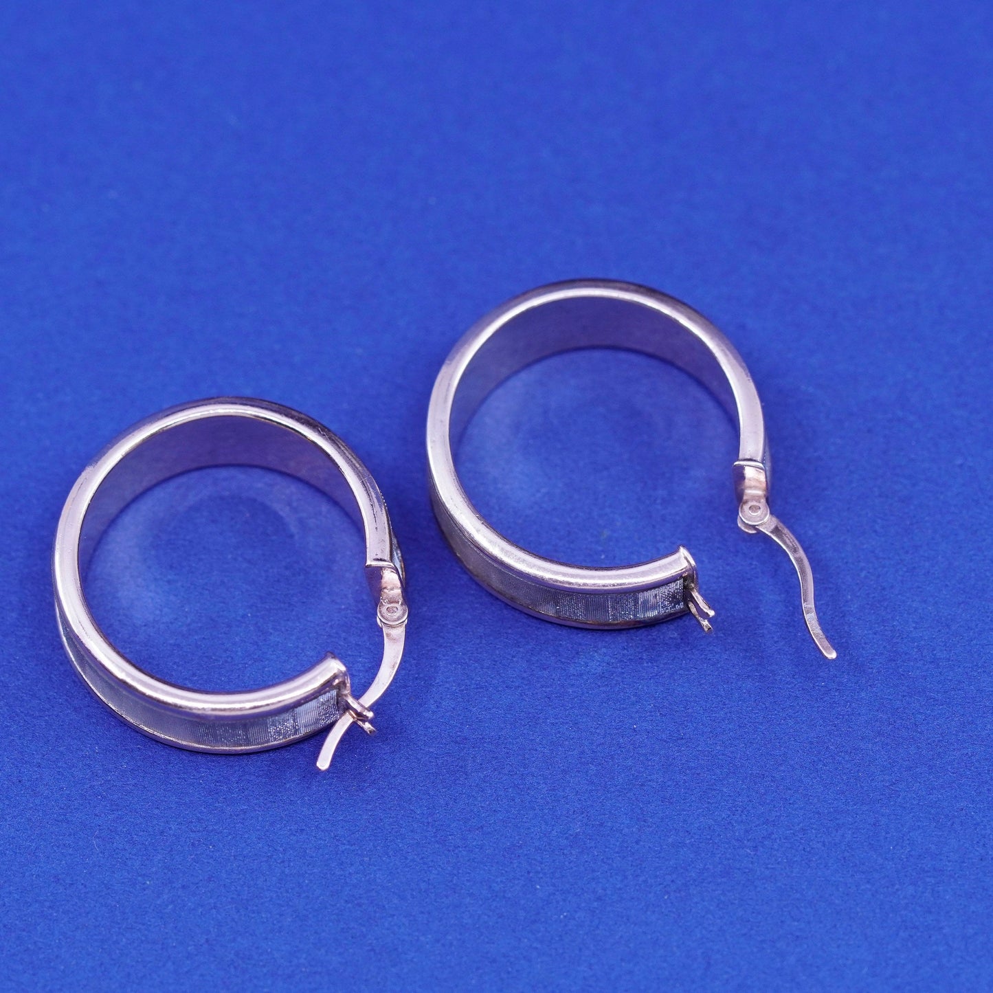 1”, vintage two tone Sterling 925 silver hoop huggie glittering earrings