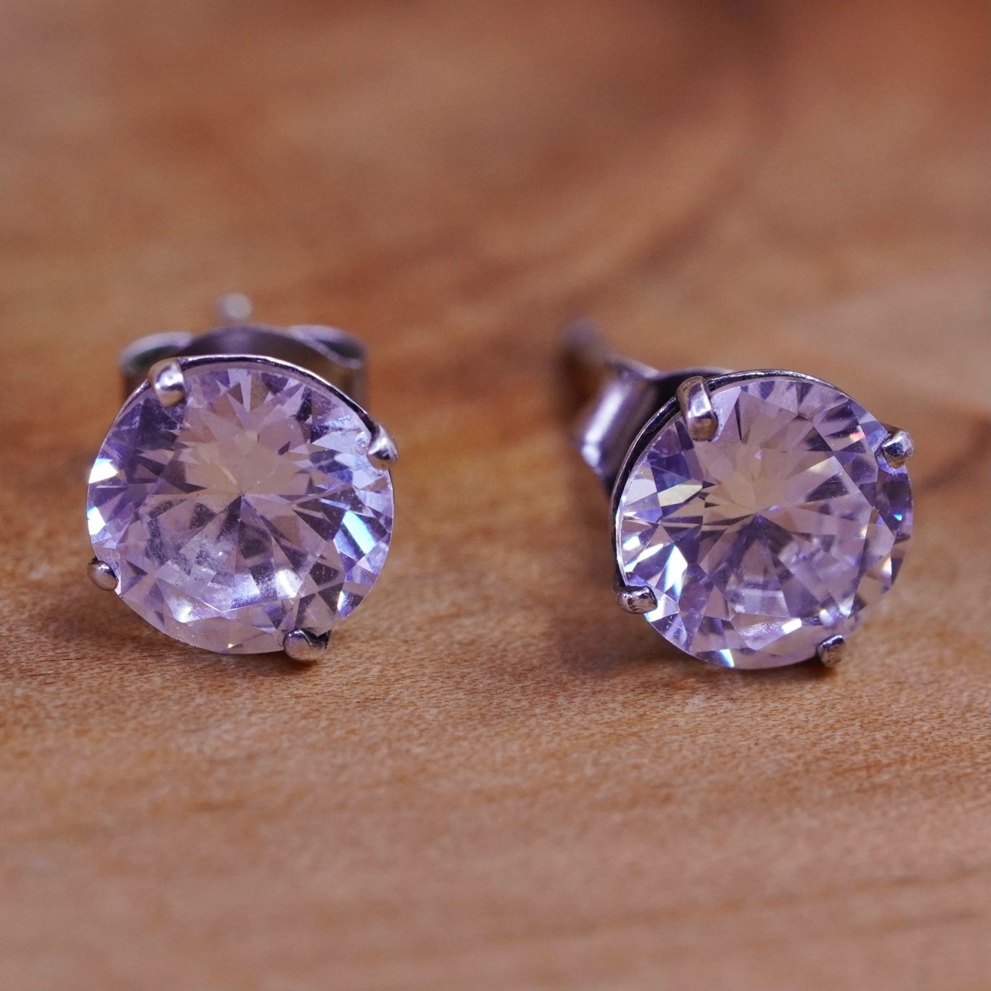 6mm, vintage Sterling silver clear round crystal studs, cz earrings