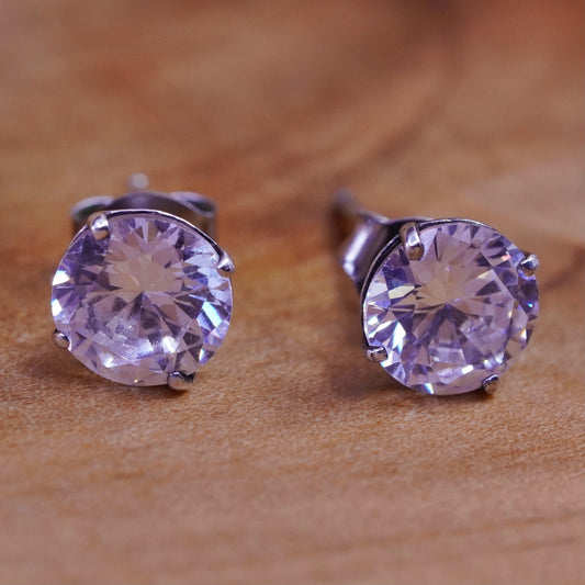 6mm, vintage Sterling silver clear round crystal studs, cz earrings