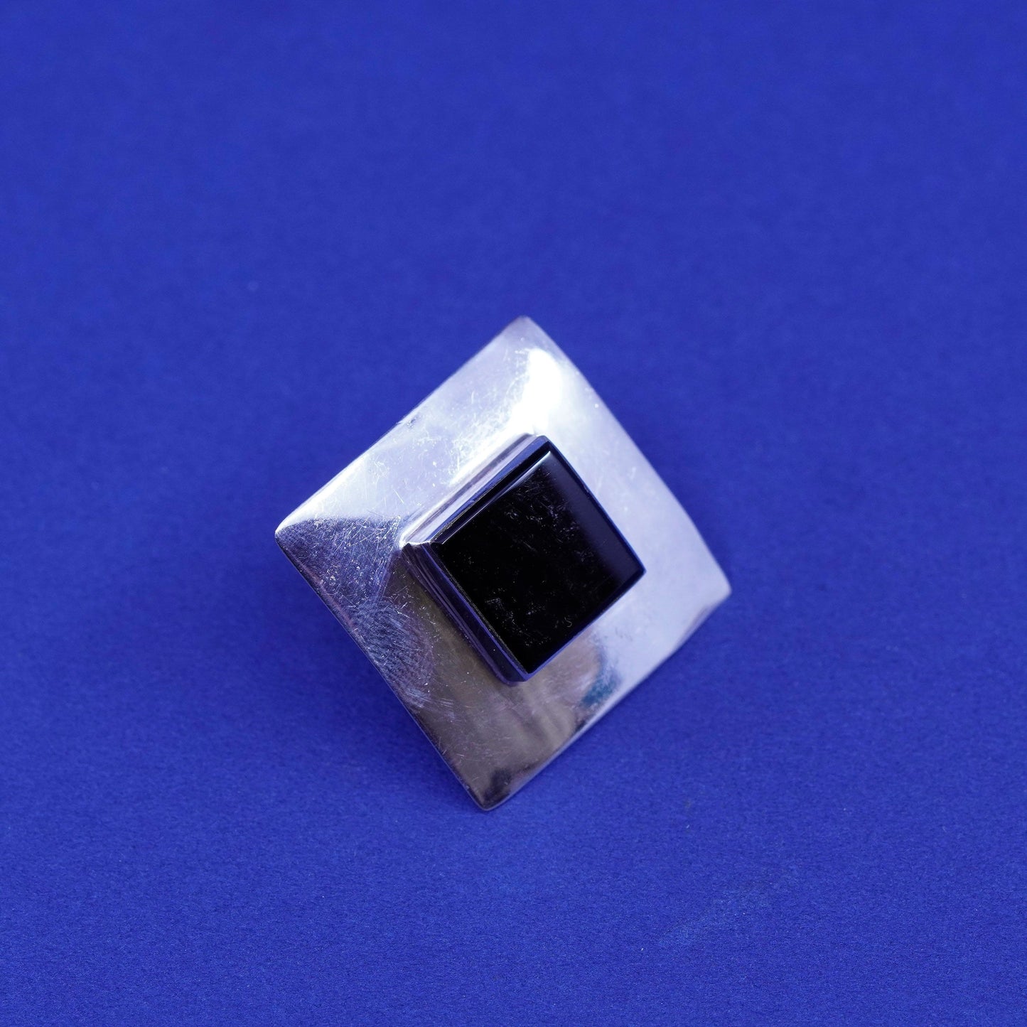 vtg sterling 925 silver handmade earrings, Thailand 925 square studs w/ onyx