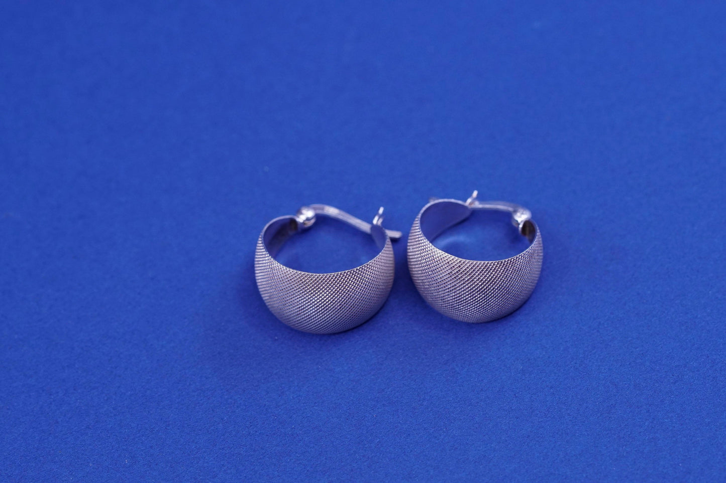 0.75”, vintage Sterling silver handmade earrings, 925 textured hoops, huggie