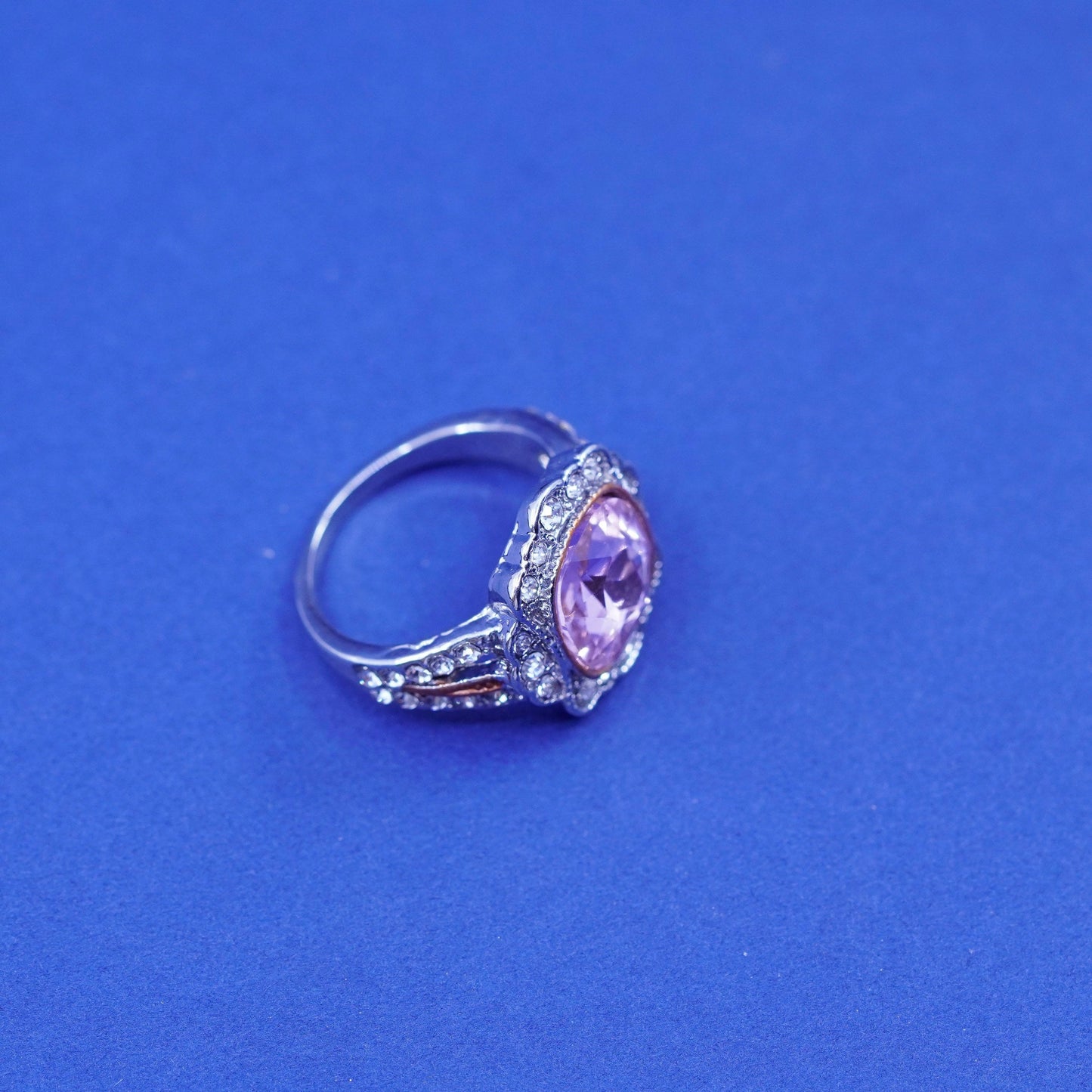 Size 7.75, vintage Sterling 925 silver handmade statement ring pink crystal