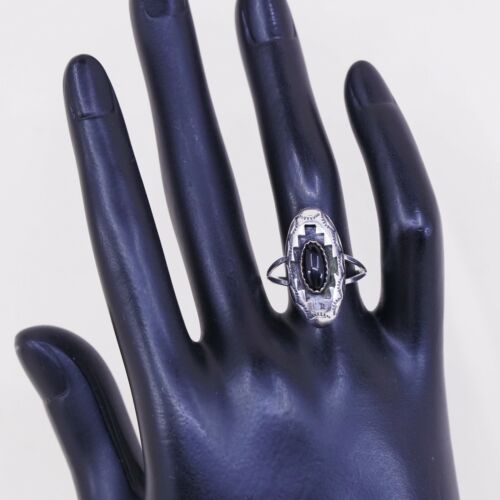 Sz 8.25 Carmelio Patania Navajo Sterling 925 Silver Handmade Ring W/ Obsidian